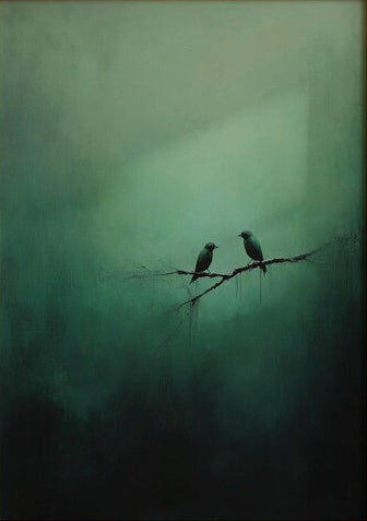 Large Abstract Green Painting Birds | KeiraArt #AG 0101