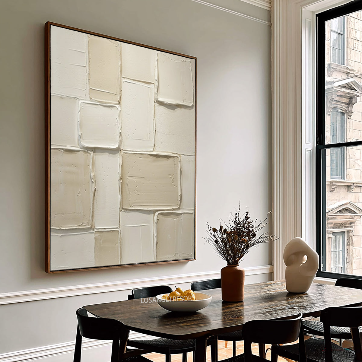 Large Architectural Minimalist Textured Wall Art Ivory Cream Abstract Oil Painting Contemporary Luxury Interior Decor