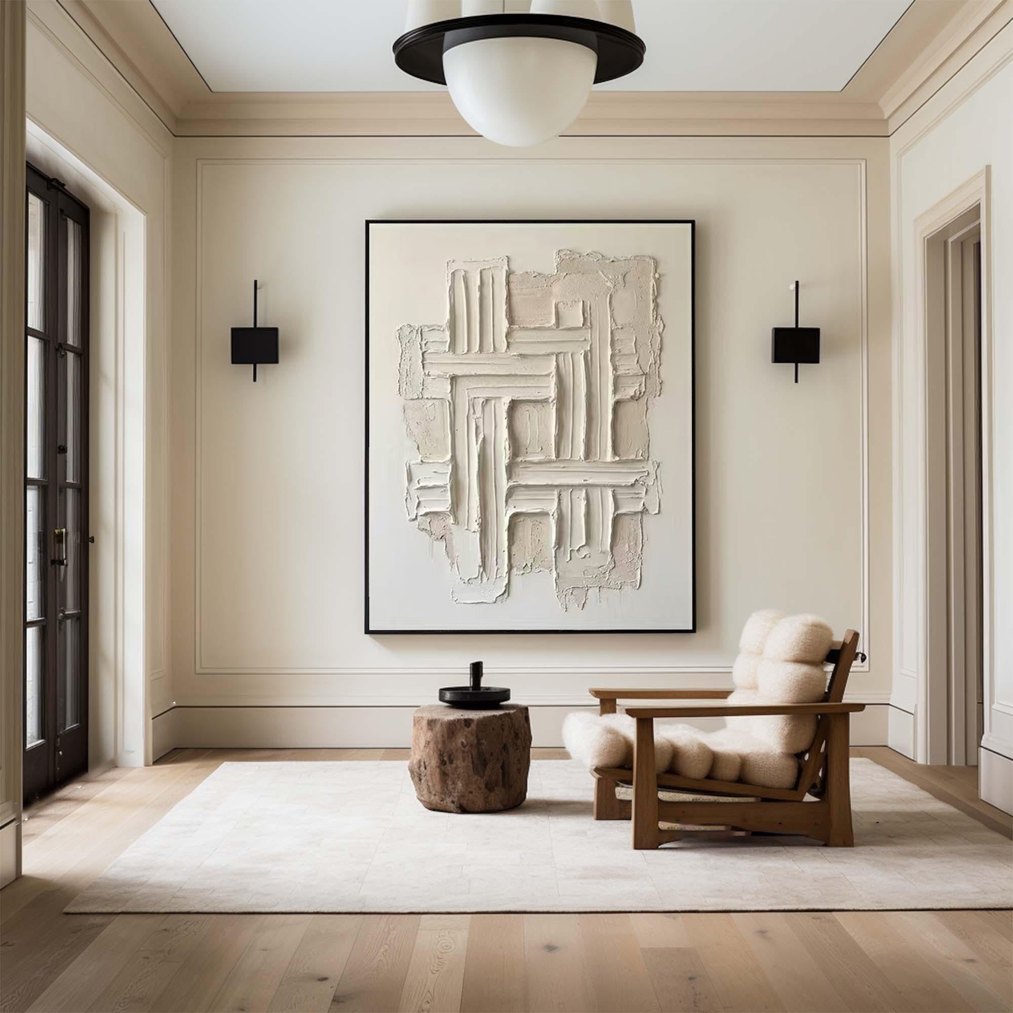 Large Minimalist Oil Painting with Sculptural Texture for Contemporary Wall Decor