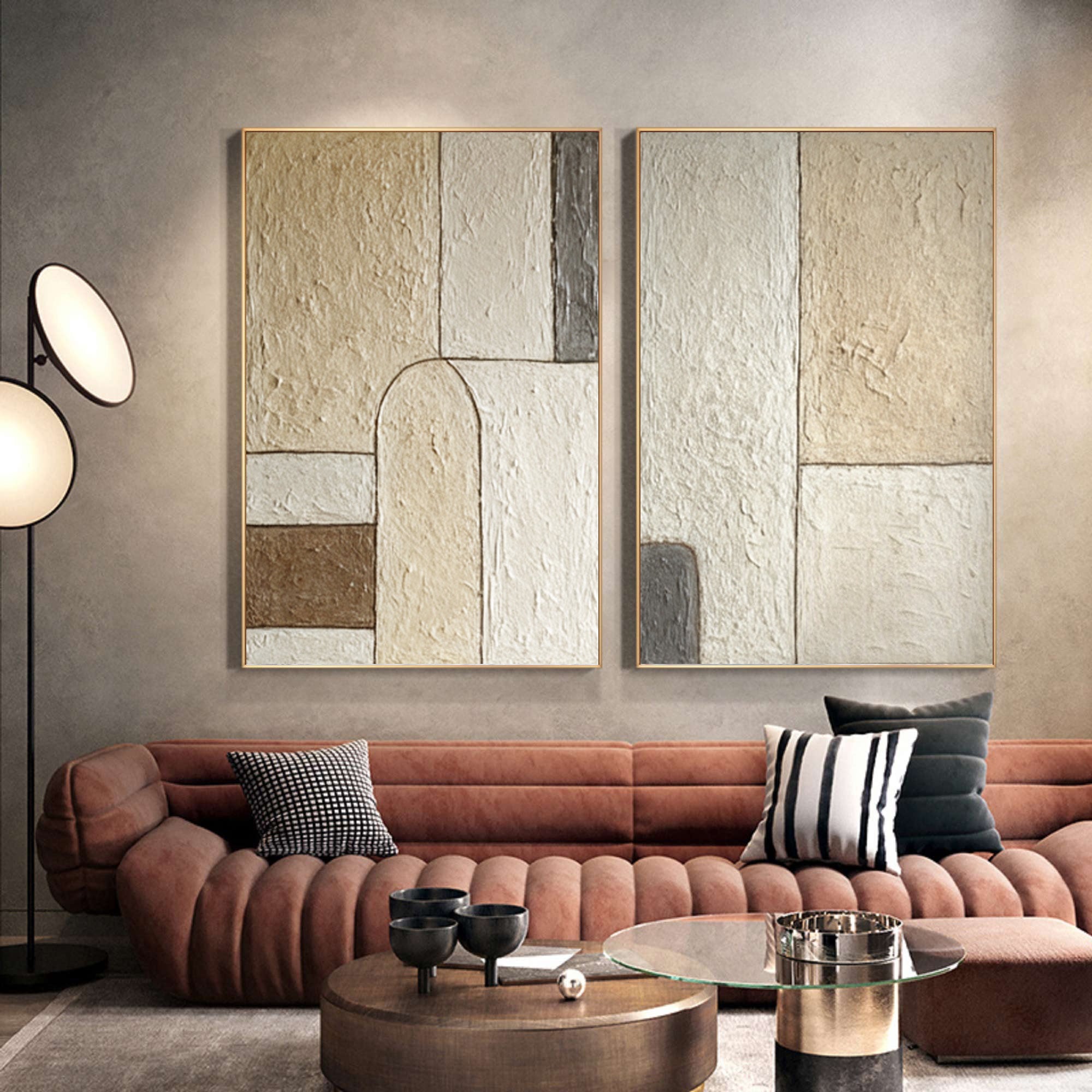 Abstract Geometric Wall Art - Earth Tones Canvas Set Of 2 #AG 049