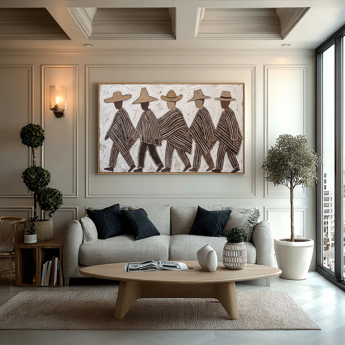 Southwestern Wall Art, Five Walking Figures Painting, Hand Painted Textured Folk Art