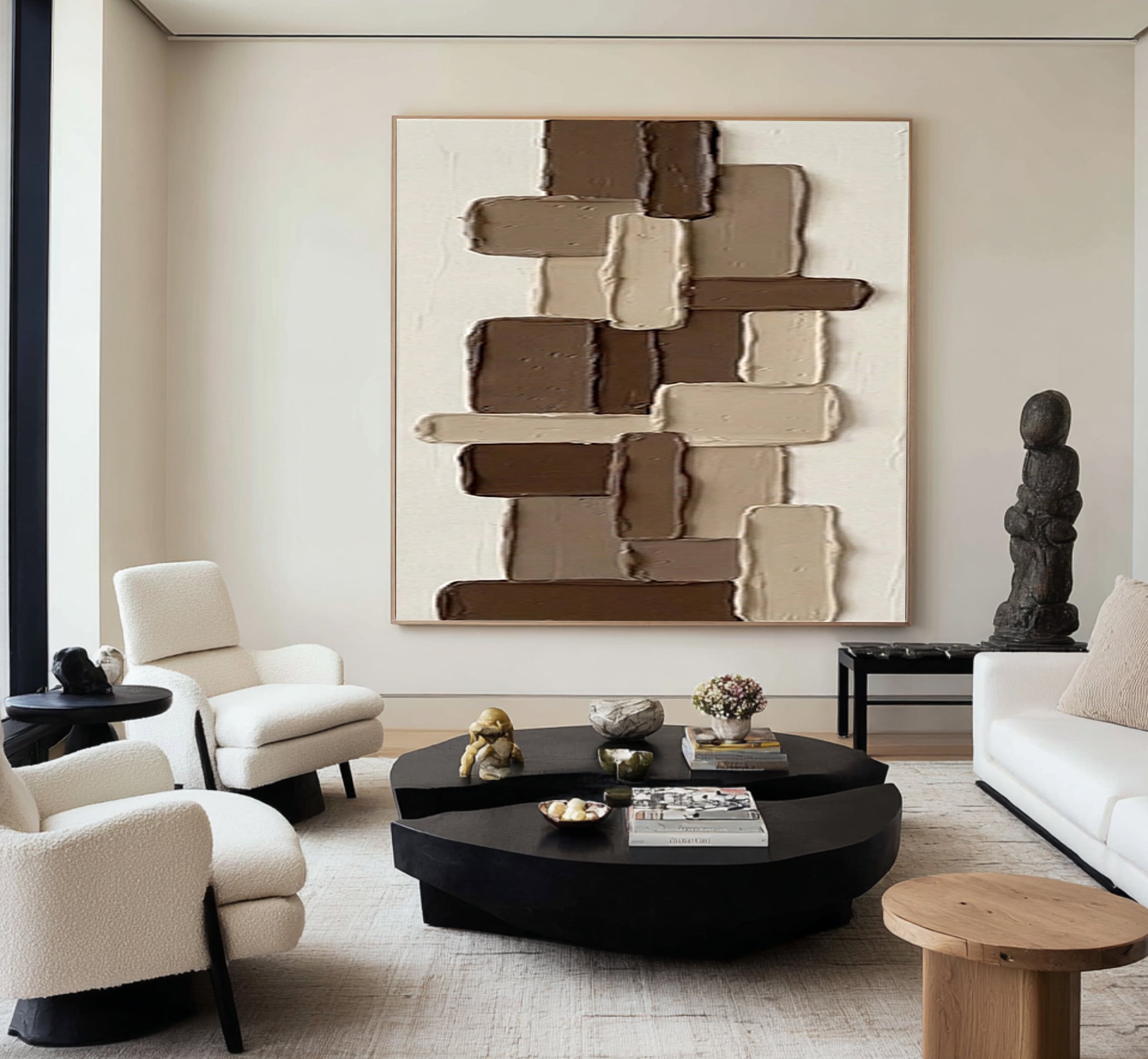Large Brown Textured Abstract Wall Art Hand Painted Geometric Canvas 