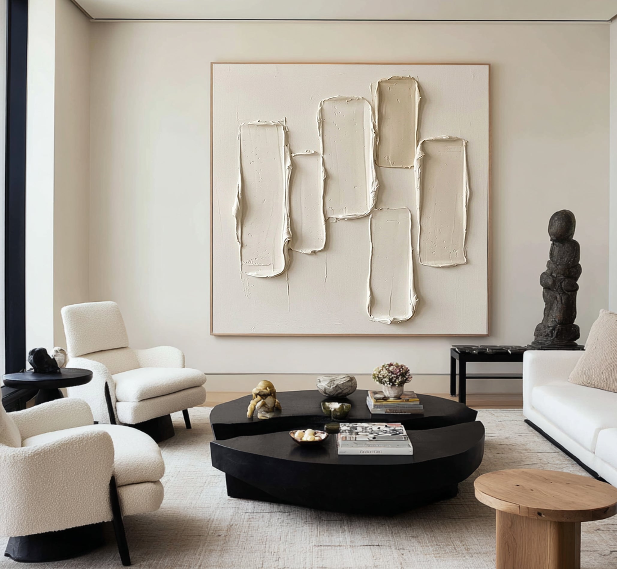 Large Quiet Vertical Structure Wall Art Contemporary Neutral Texture Painting