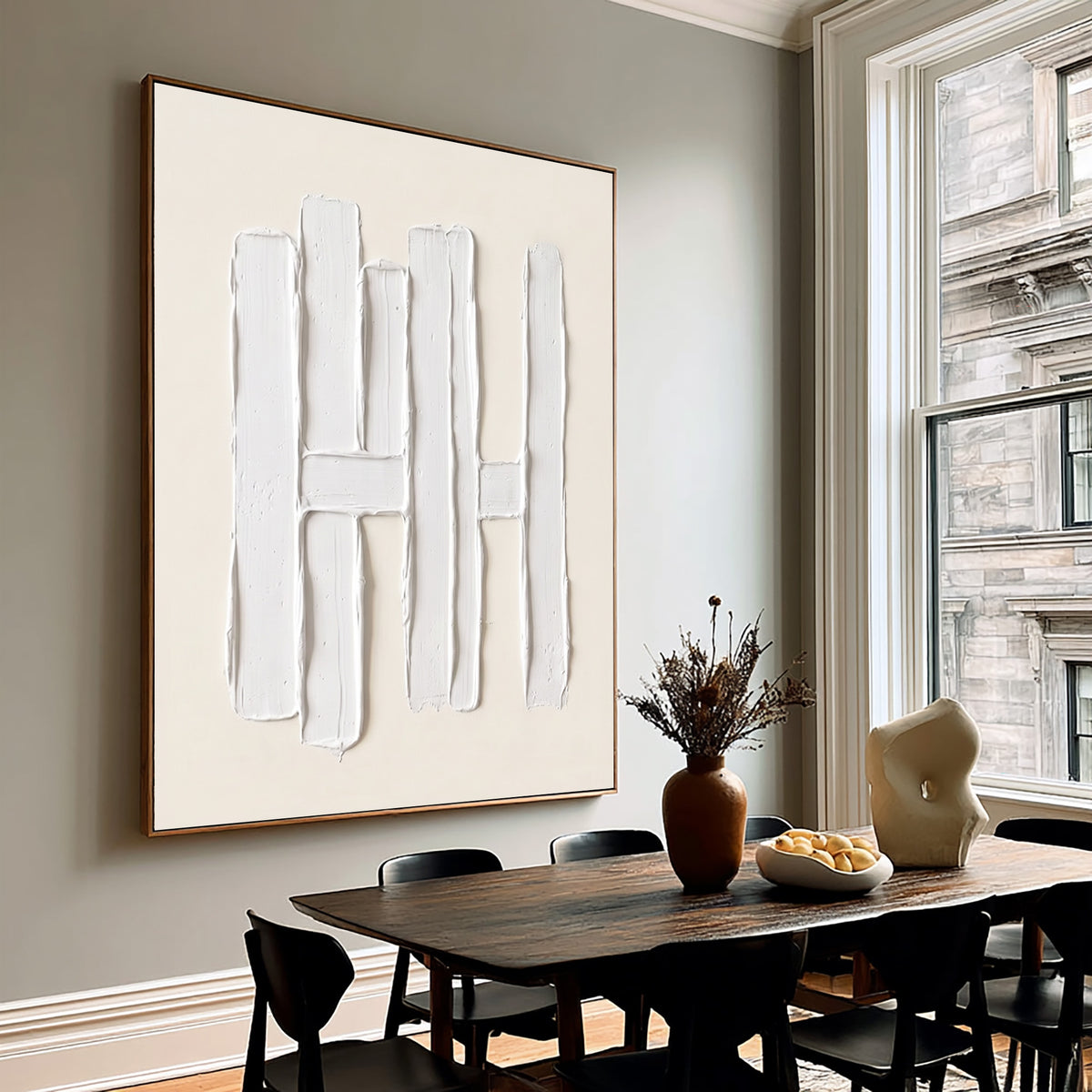 Vertical Forms Large White Textured Abstract Wall Art Sculptural Relief Modern Minimalist Interior Artwork