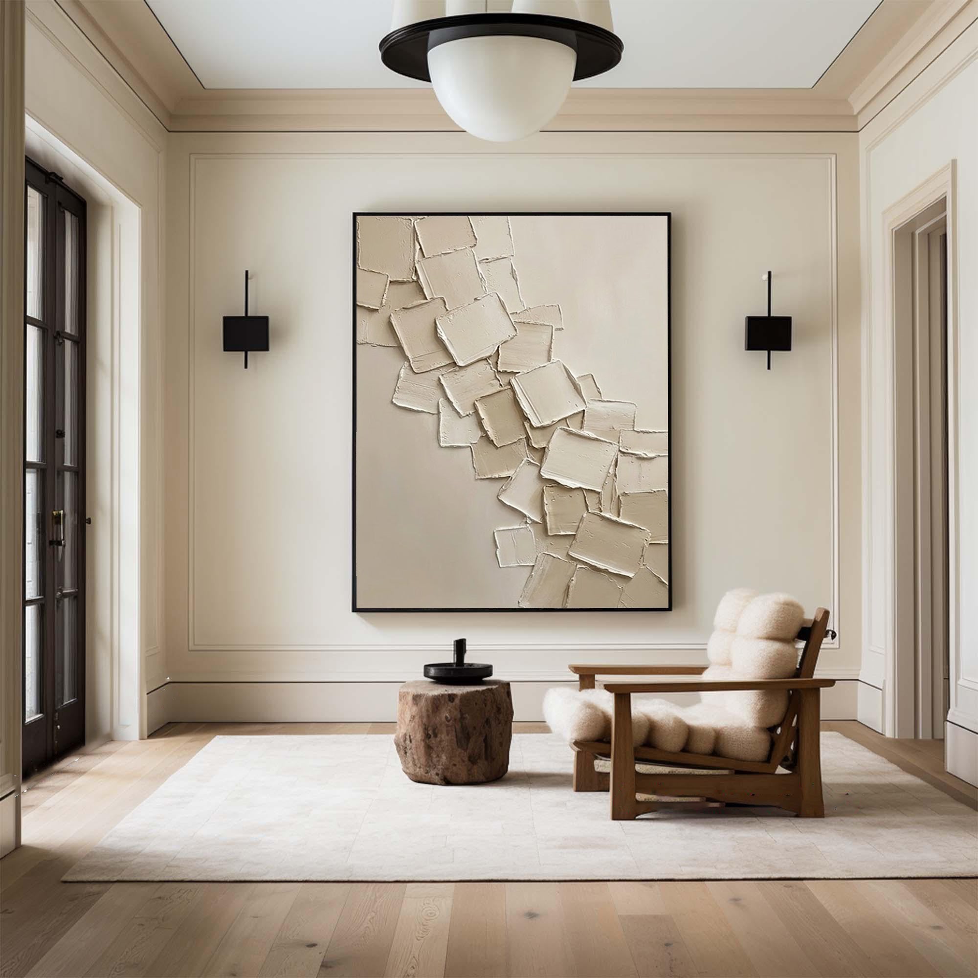 Large Beige Abstract Oil Painting #KRA 001