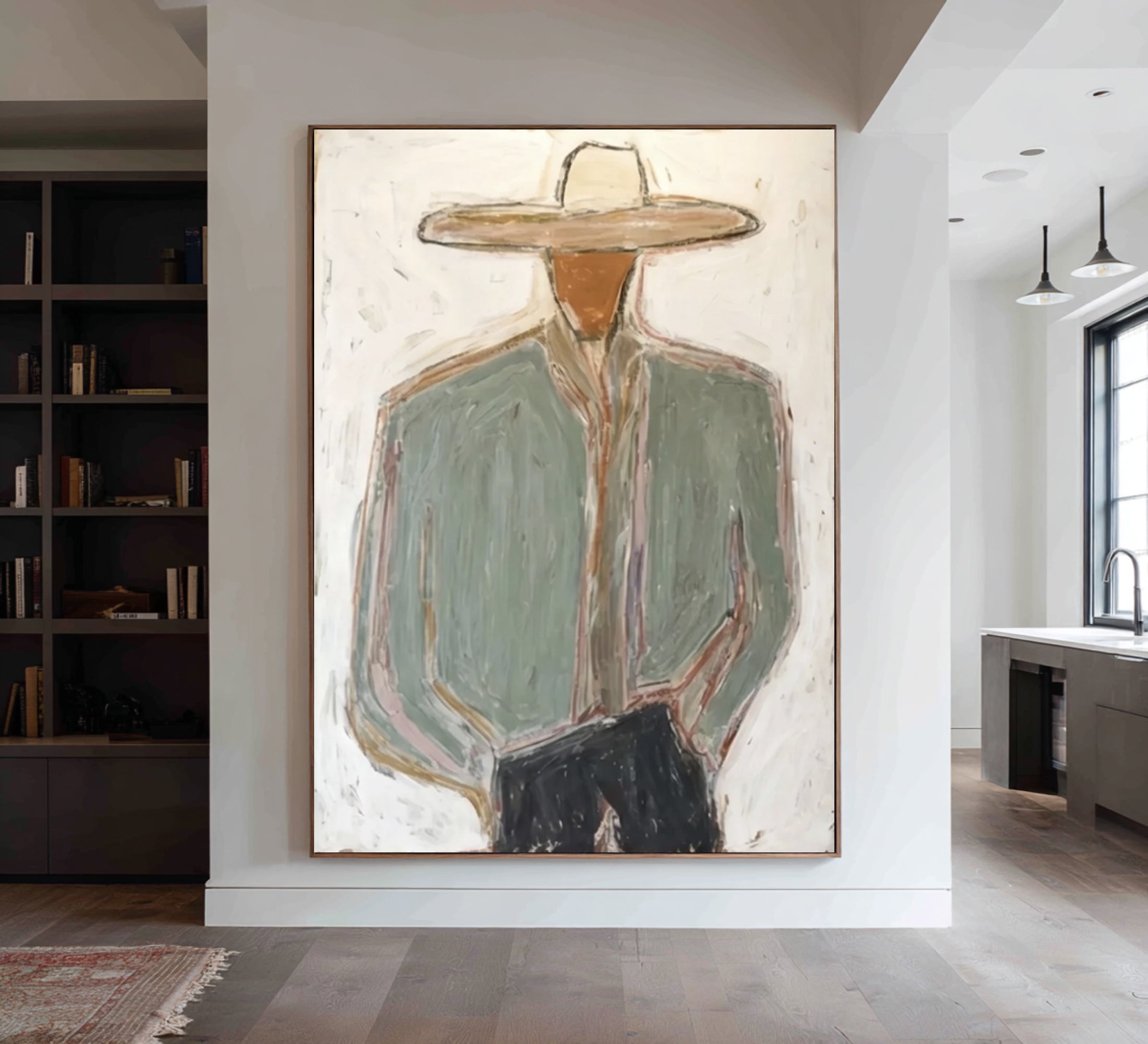 Contemporary Western Cowboy Portrait Painting Large Neutral Wall Decor