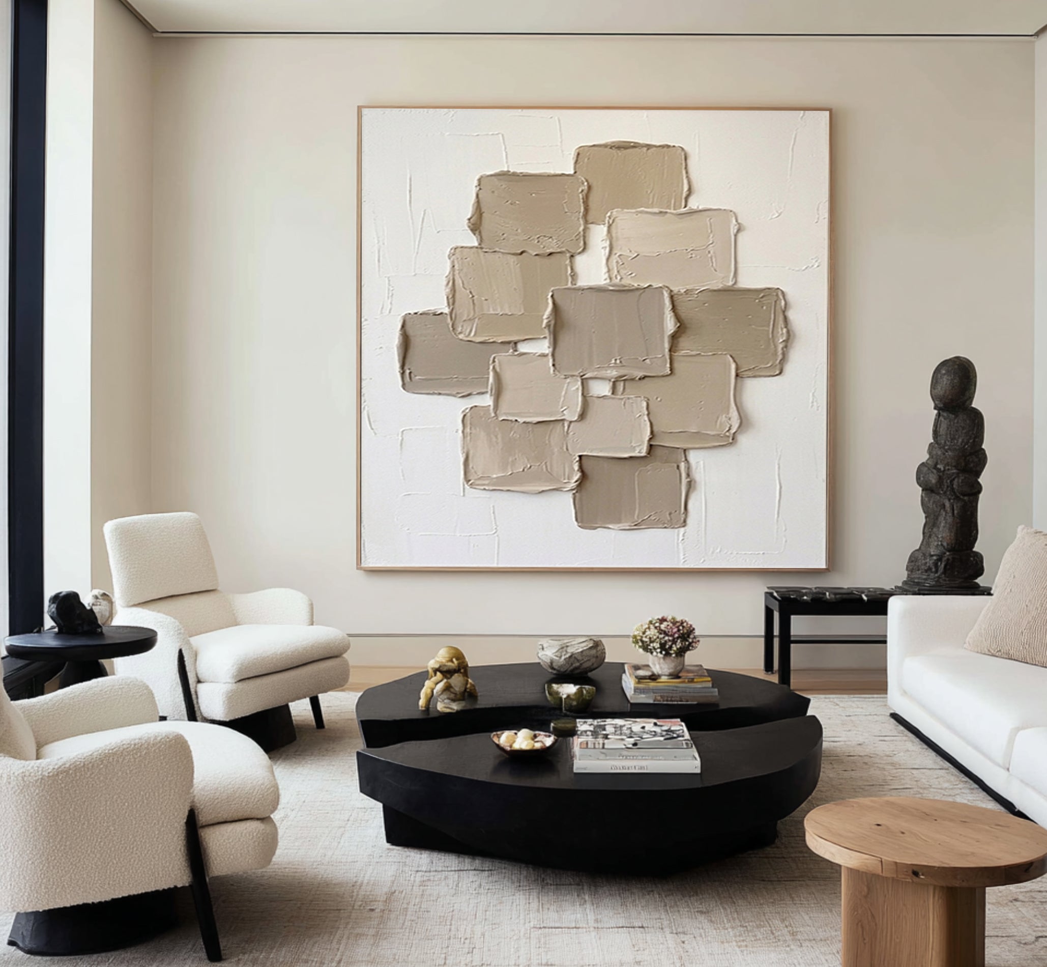 Large Stone Block Wall Art Neutral Contemporary Hand Painted Canvas Painting 