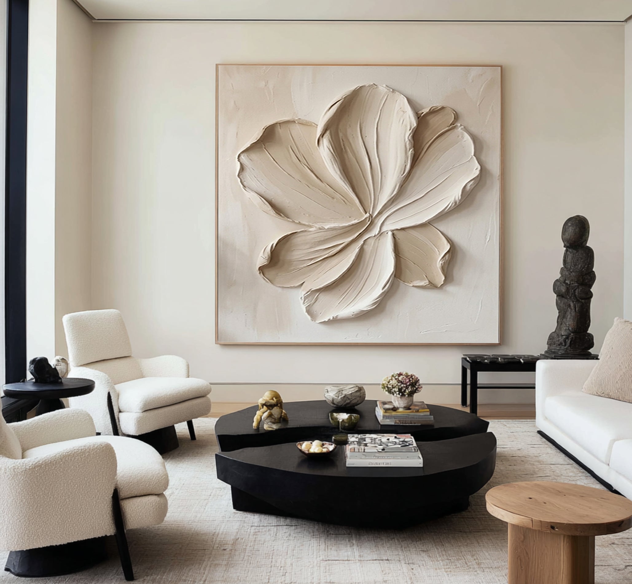 Large Organic Bloom Wall Art Neutral Contemporary Floral Texture Painting 