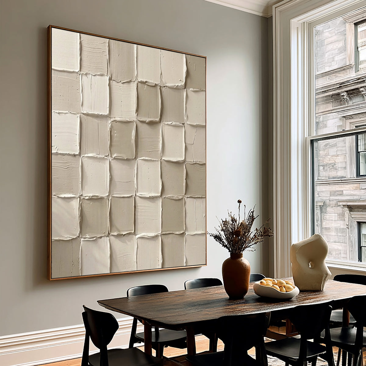 Rhythm Built From Simple Blocks Large Textured White Abstract Wall Art Modern Minimalist Sculptural Relief