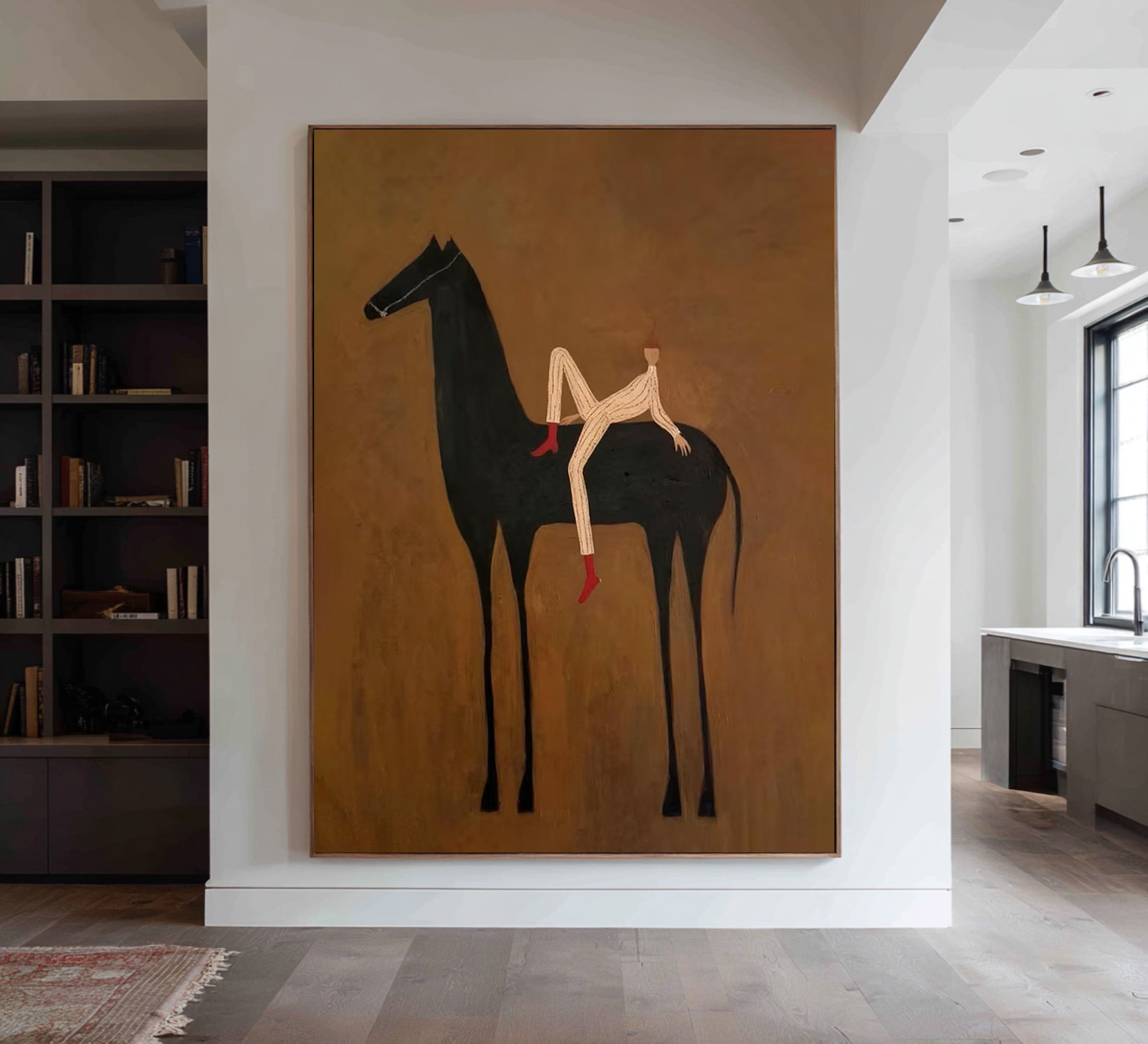 Large Contemporary Horse Rider Wall Art Oversized Equestrian Painting 