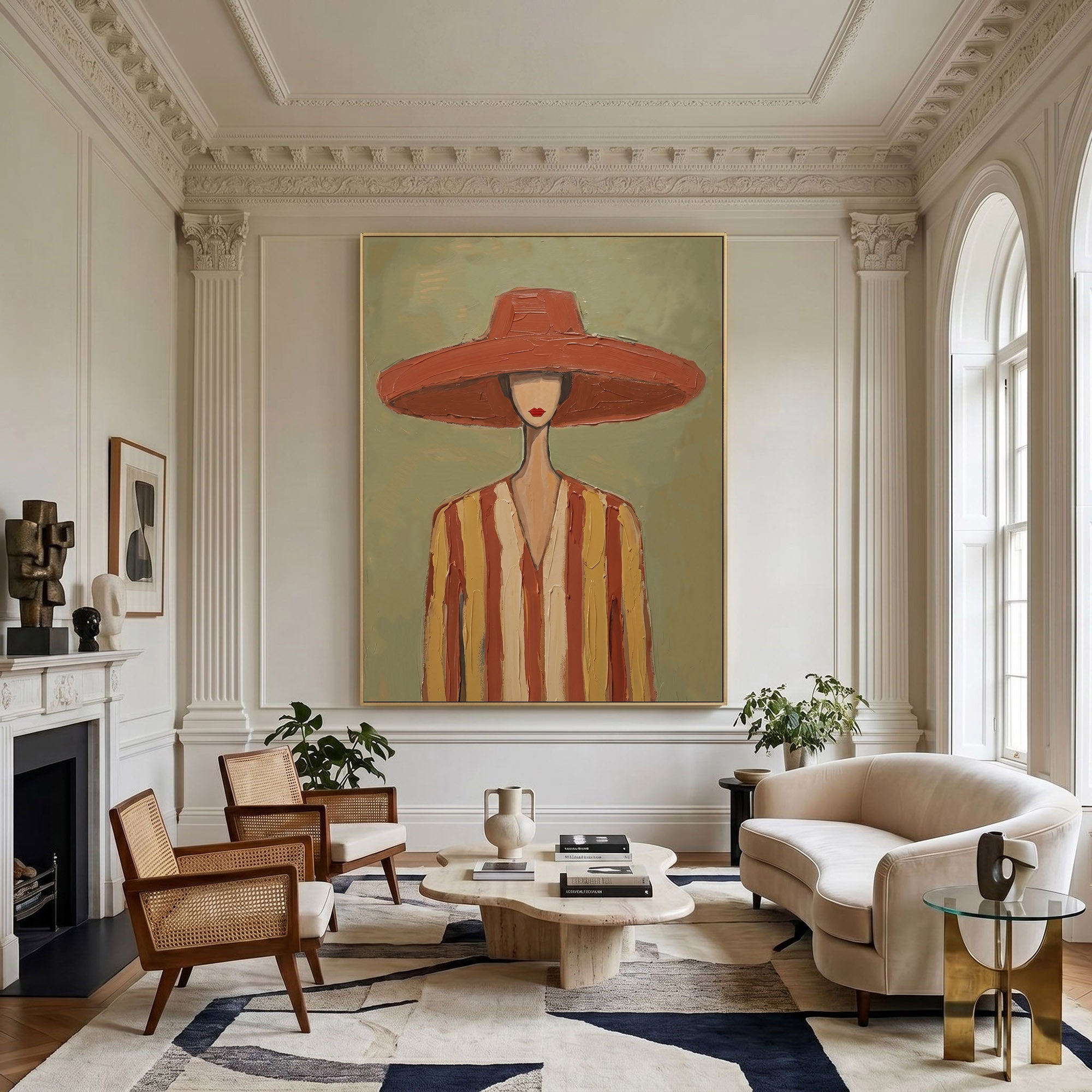 Large Cowboy Woman Wall Art Vintage Americana Western Portrait Oil Painting Modern Rustic Interior Decor