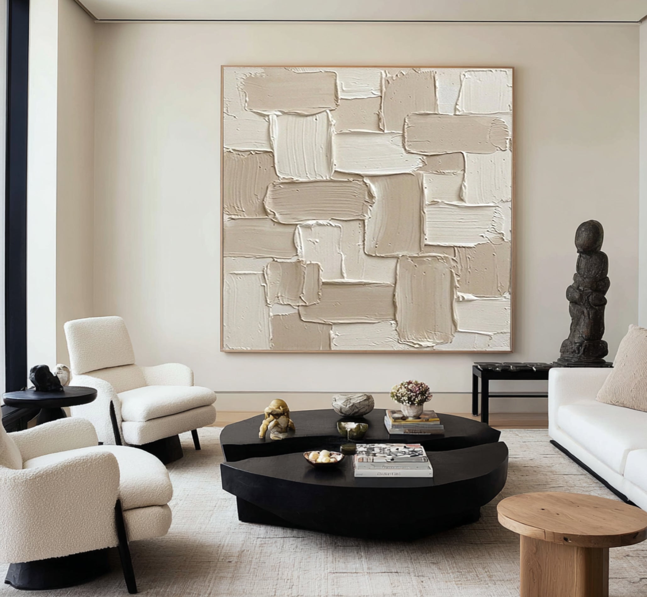 Large Layered Architectural Block Wall Art Neutral Contemporary Sculptural Painting