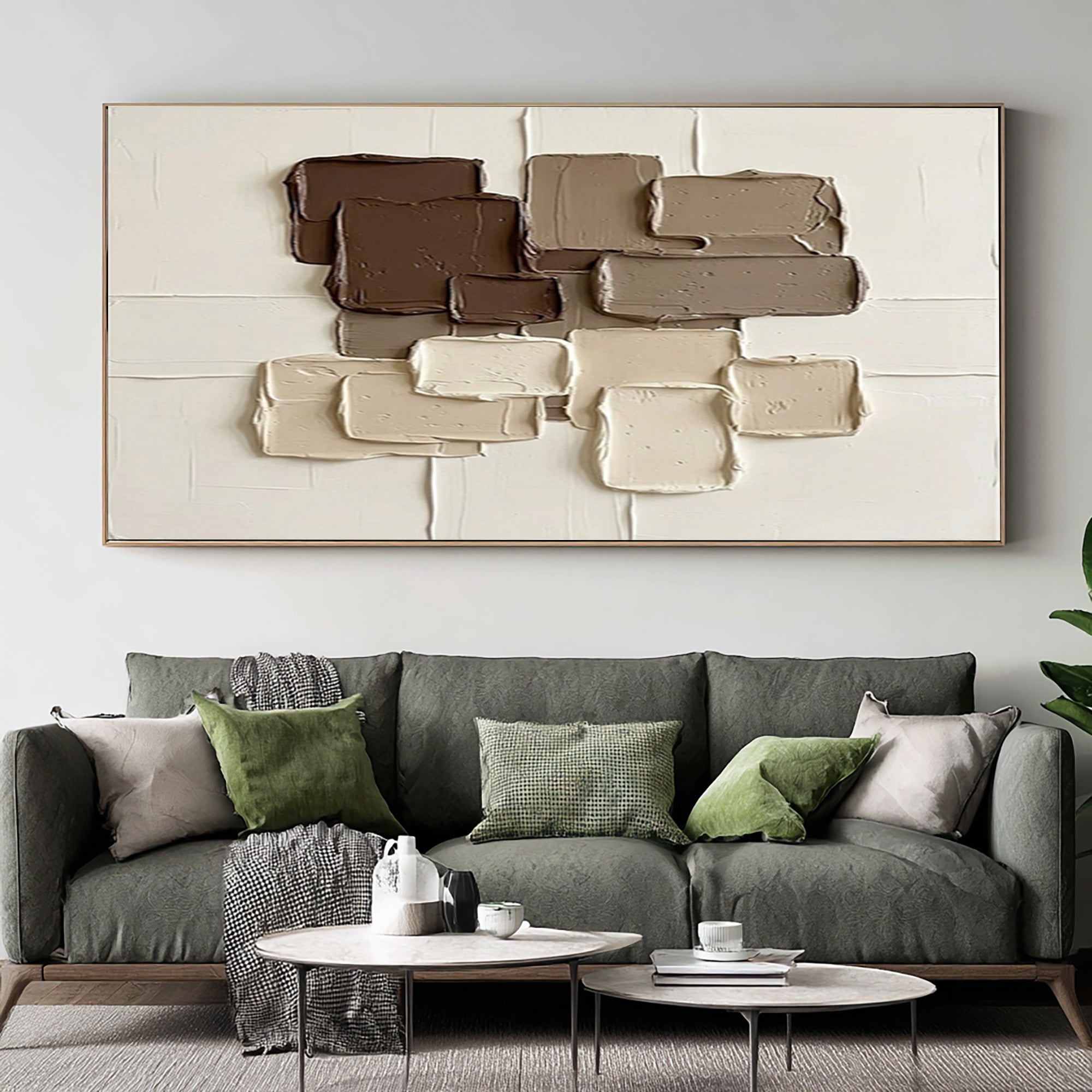 Large Coffee Brown Textured Wall Art Modern Geometric Canvas| KeiraArt