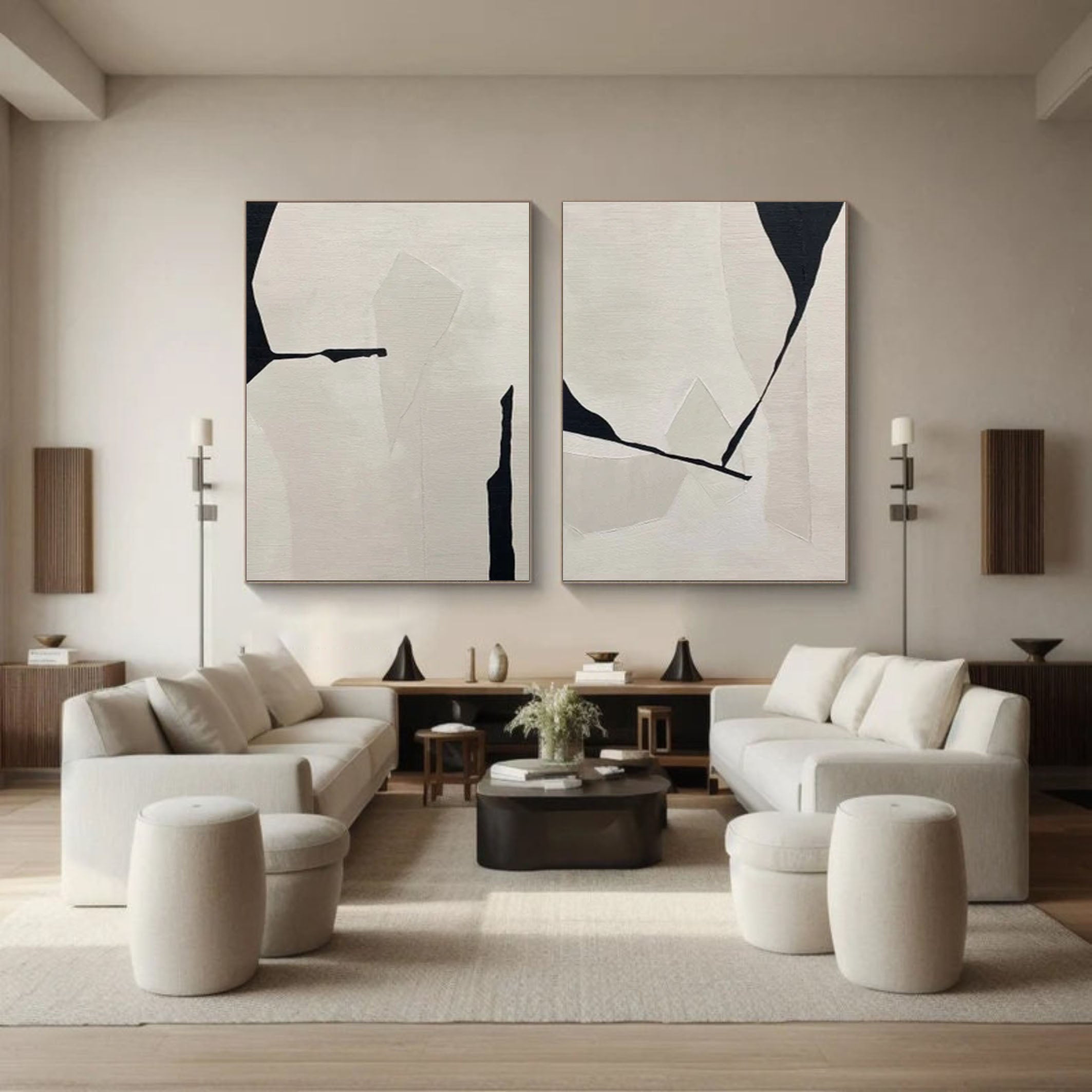 Abstract Geometric Wall Art Dual Panels for Modern Interiors #MMAS 060