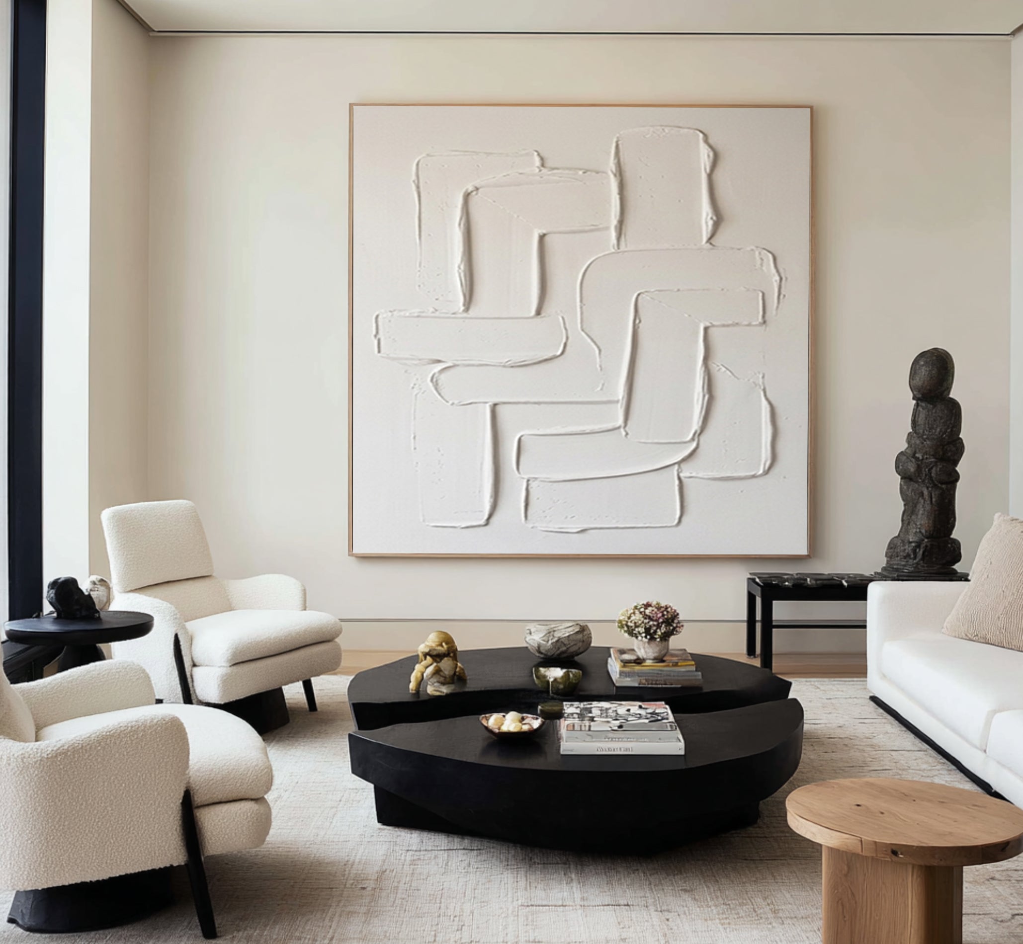 Large Neutral Textured Canvas Art Hand Painted Sculptural Wall Decor