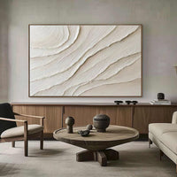 Subtle Waves White Textured Abstract Wall Art #OS 065