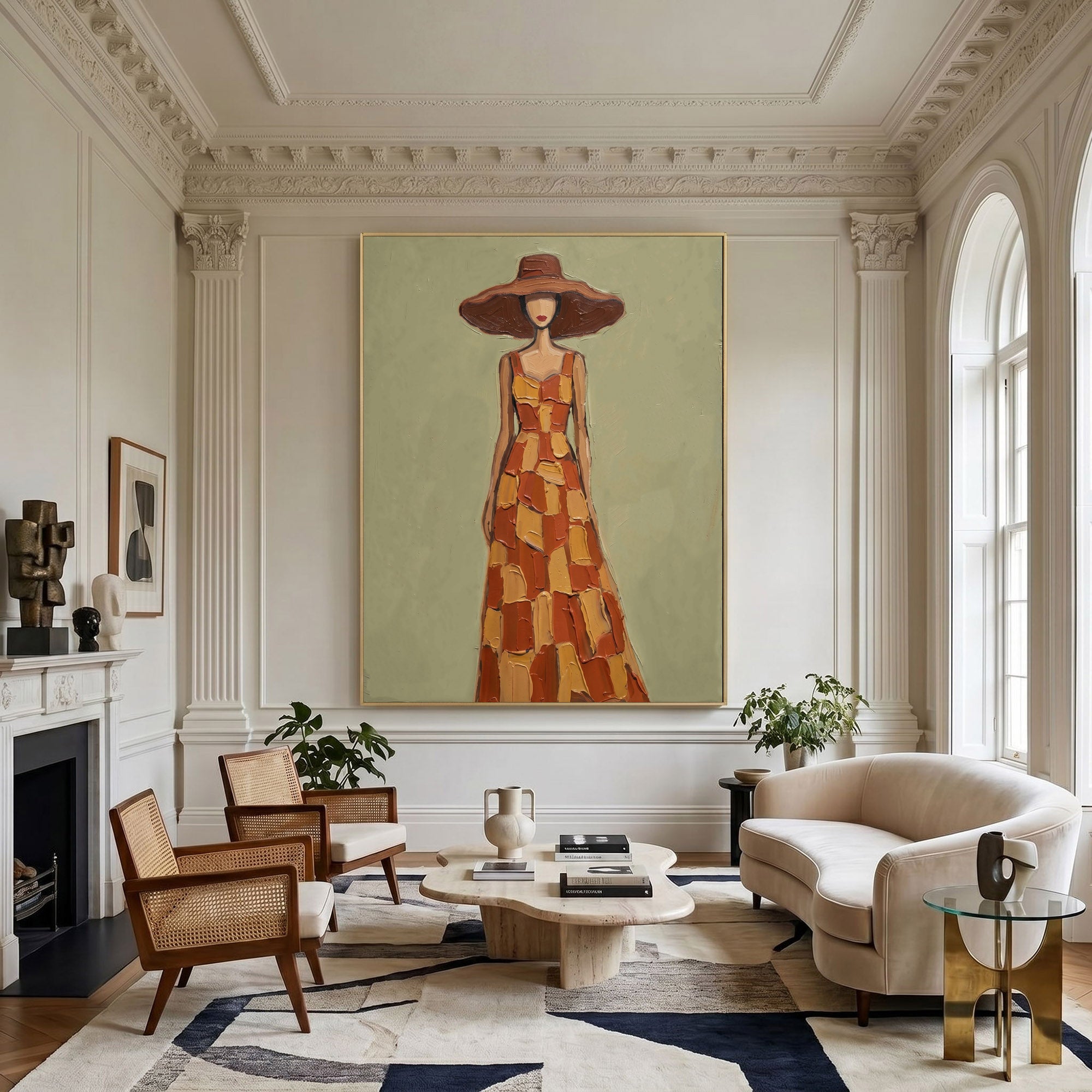Large Modern Woman Portrait Wall Art Abstract Oil Painting Cowgirl Cowboy Vintage Americana Art Western Ranch Style Decor