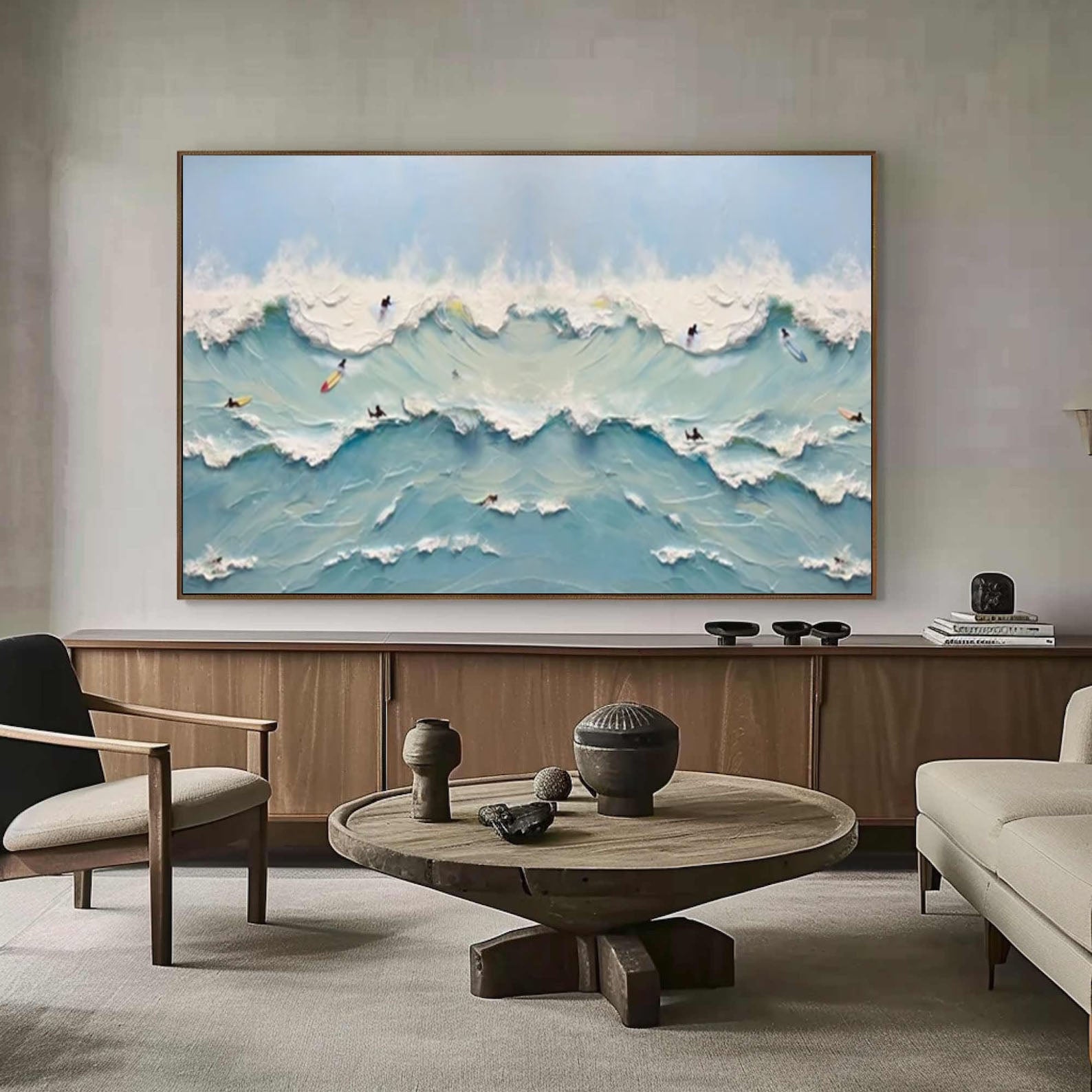 Ocean's Majesty Dynamic Wave Art with Surfers #OS 064