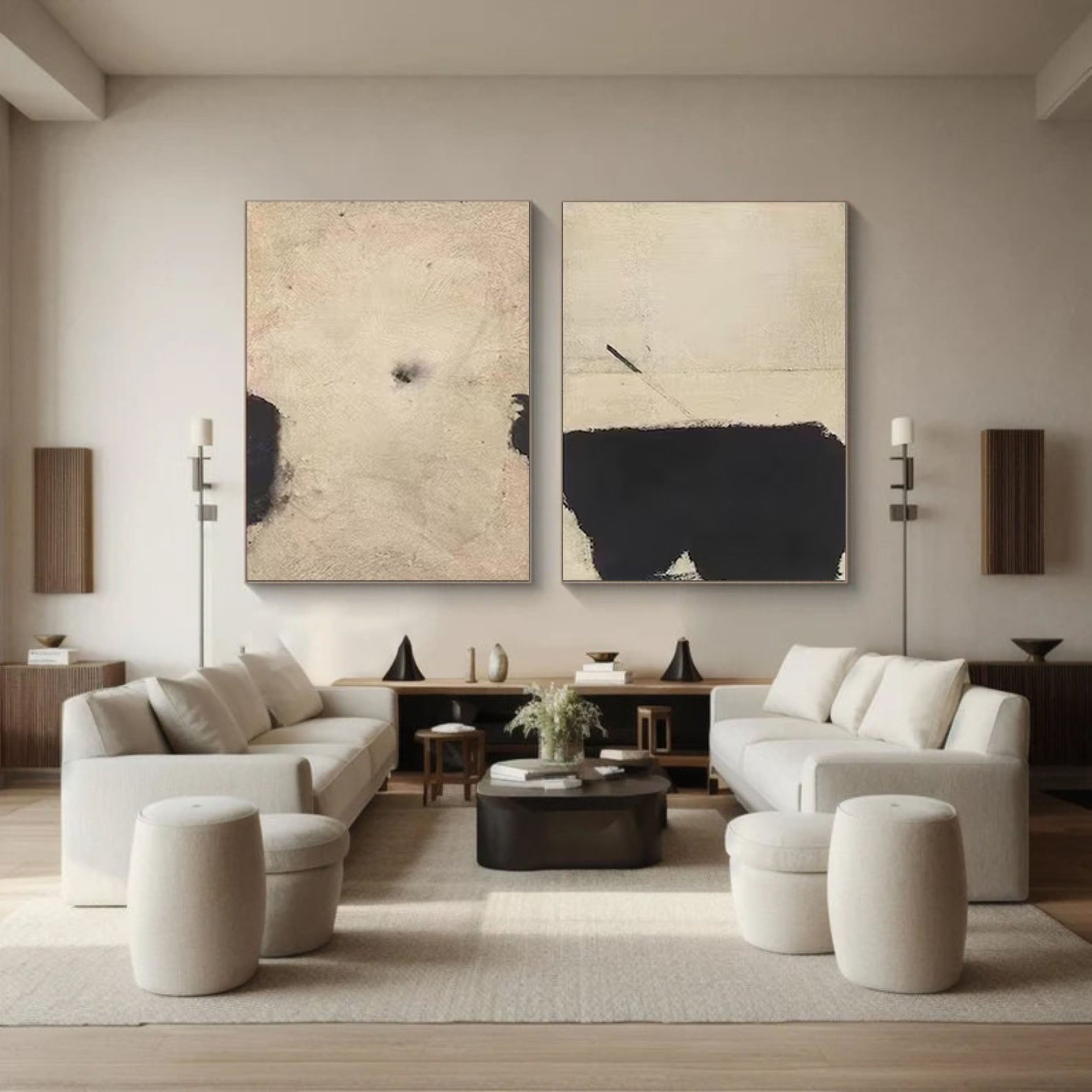 Modern Minimalist Abstract Art Dual Panels for a Refined Look #MMAS 065