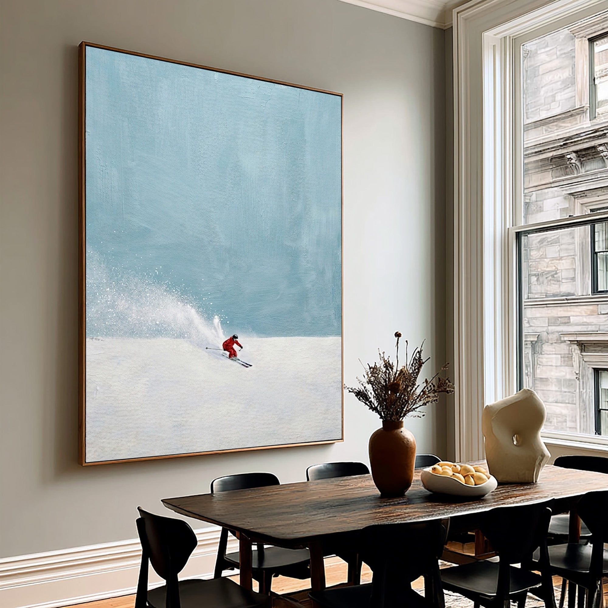 Large Modern Ski Wall Art Minimalist Snow Landscape Oil Painting
