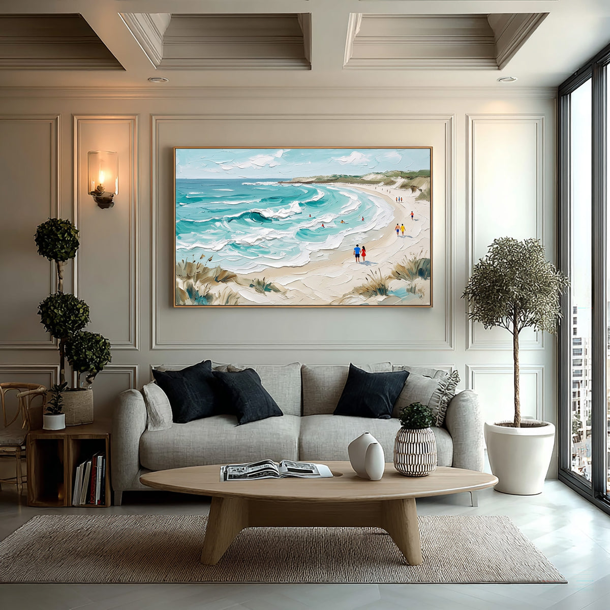 Large Textured Ocean Painting White Sea Foam Turquoise Waves Beach Wall Art