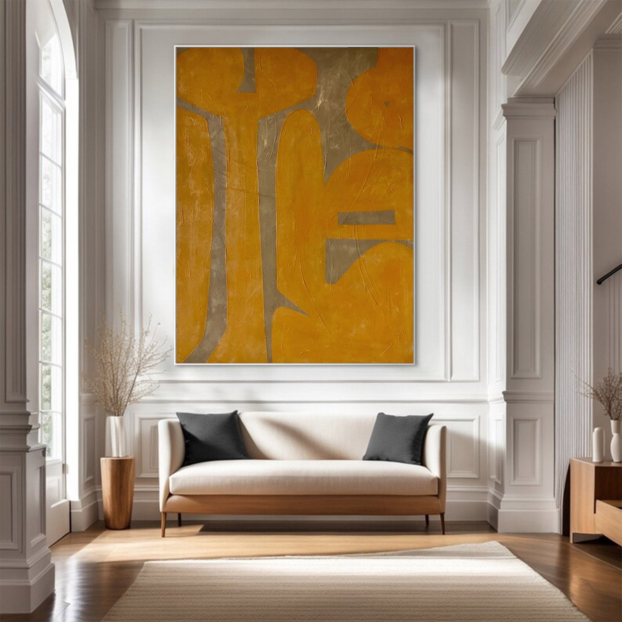 Large Modern Abstract Yellow Grey Art |KeiraArt #AG 102
