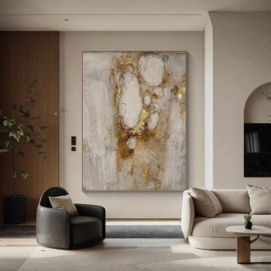 Neutral Textured Abstract Art with Gold Accents #AP 100