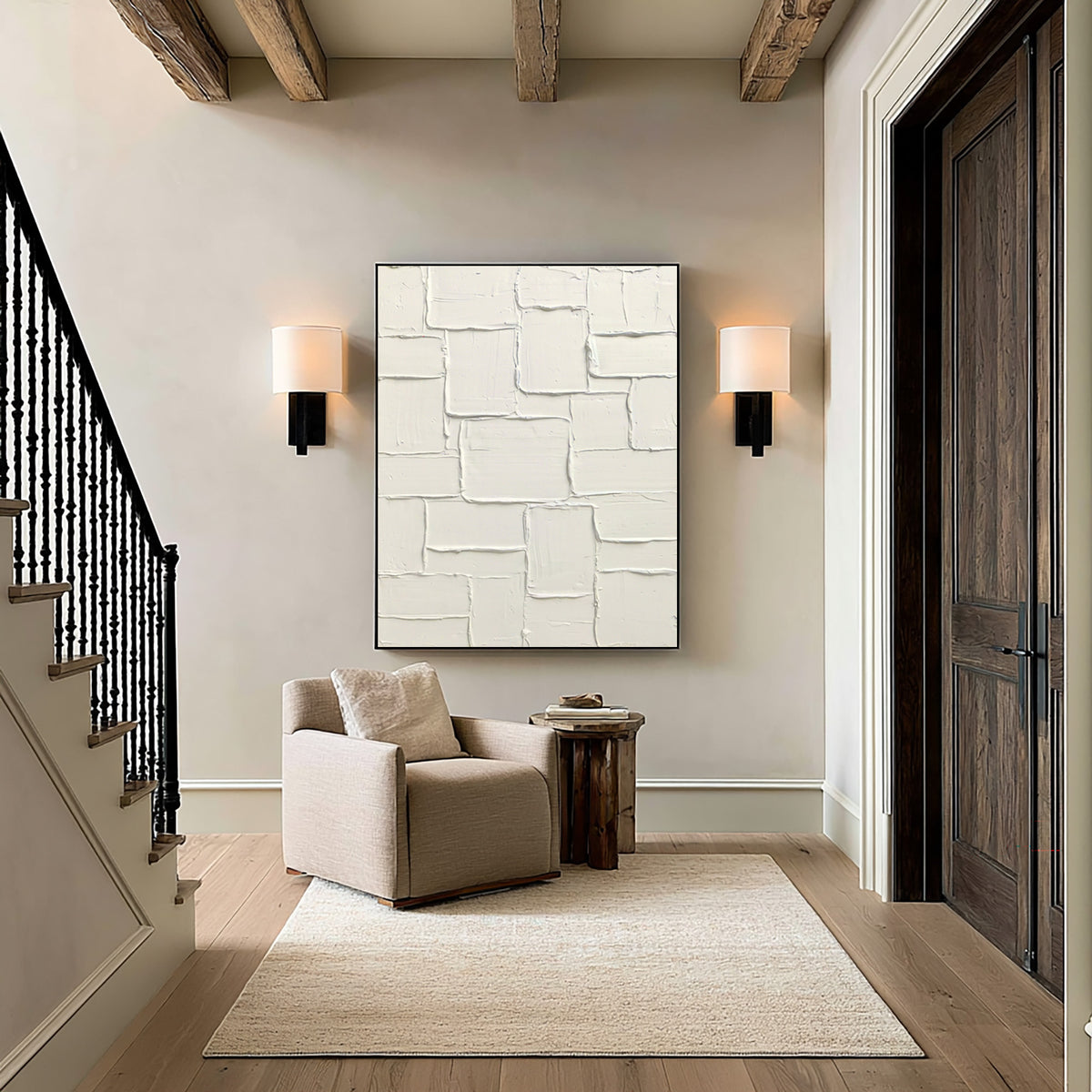 Large White Textured Abstract Wall Art Modern Painting Minimalist Neutral Luxury Home Decor