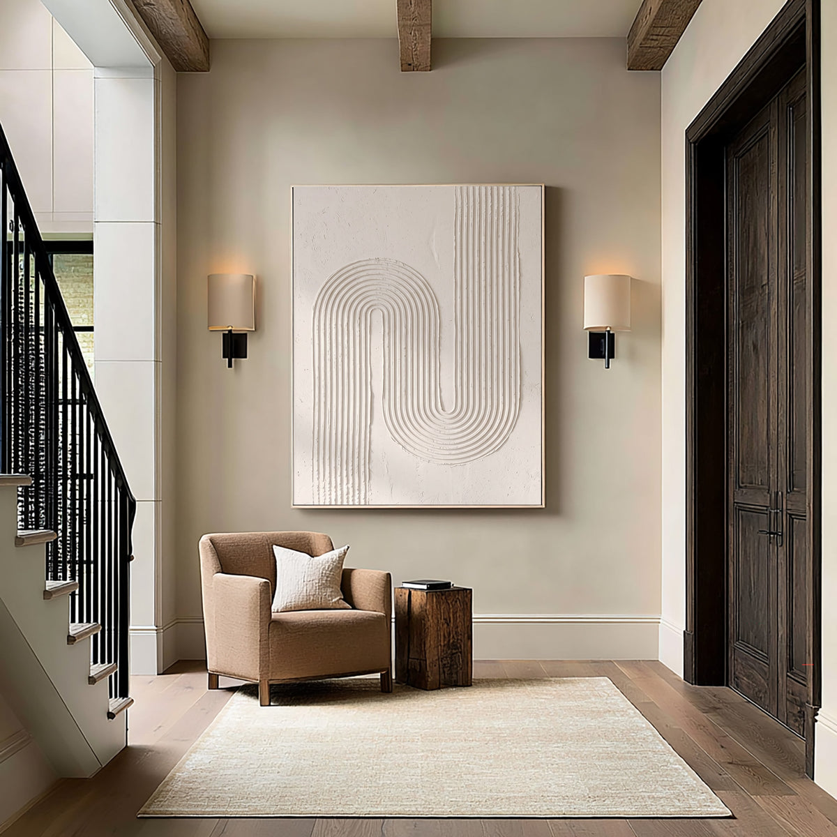 Architectural Curves In Soft White Large Abstract Wall Art Textured Relief Contemporary Minimalist Home Decor