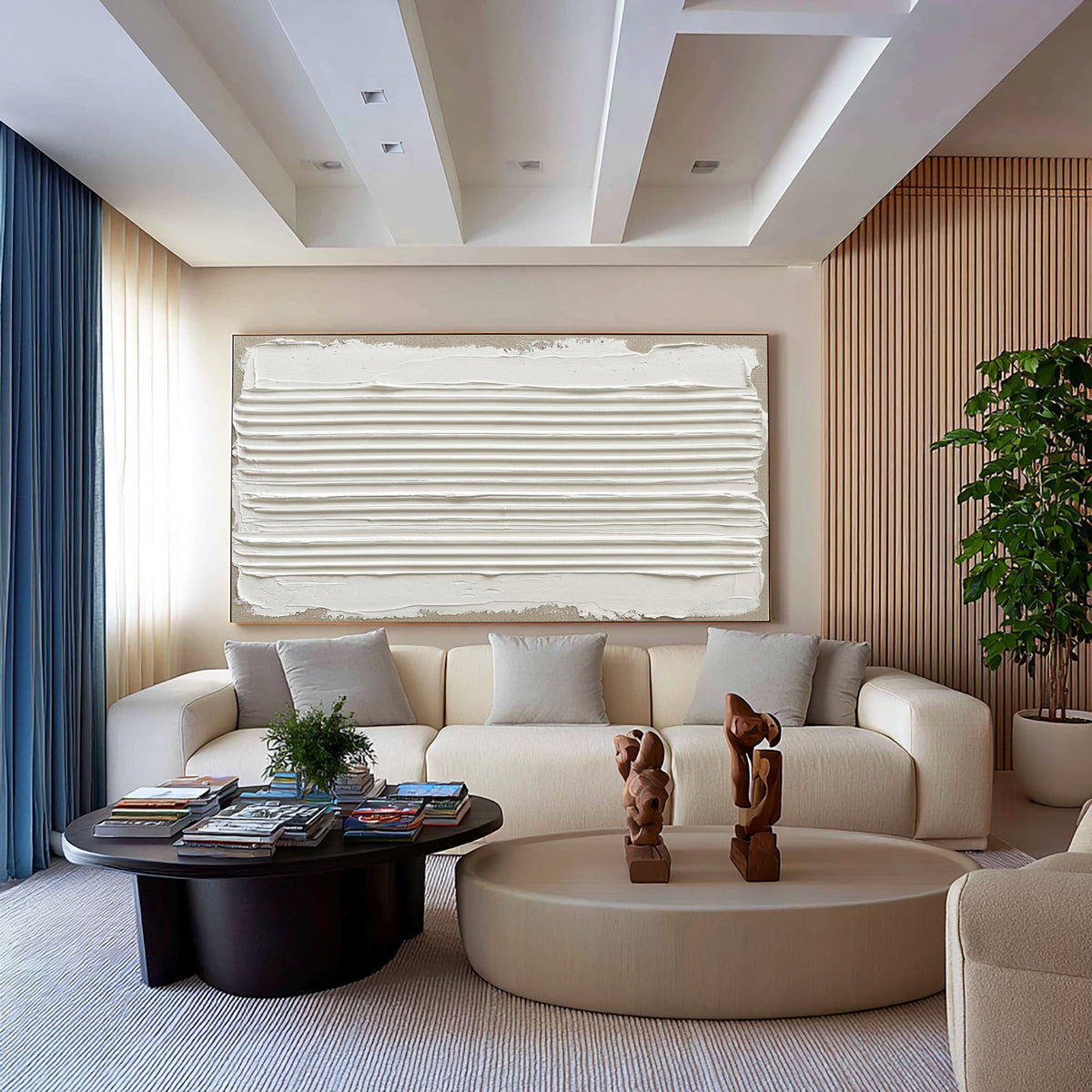 A Quiet Horizon Made By Hand Large White Textured Abstract Wall Art Sculptural Relief Artwork