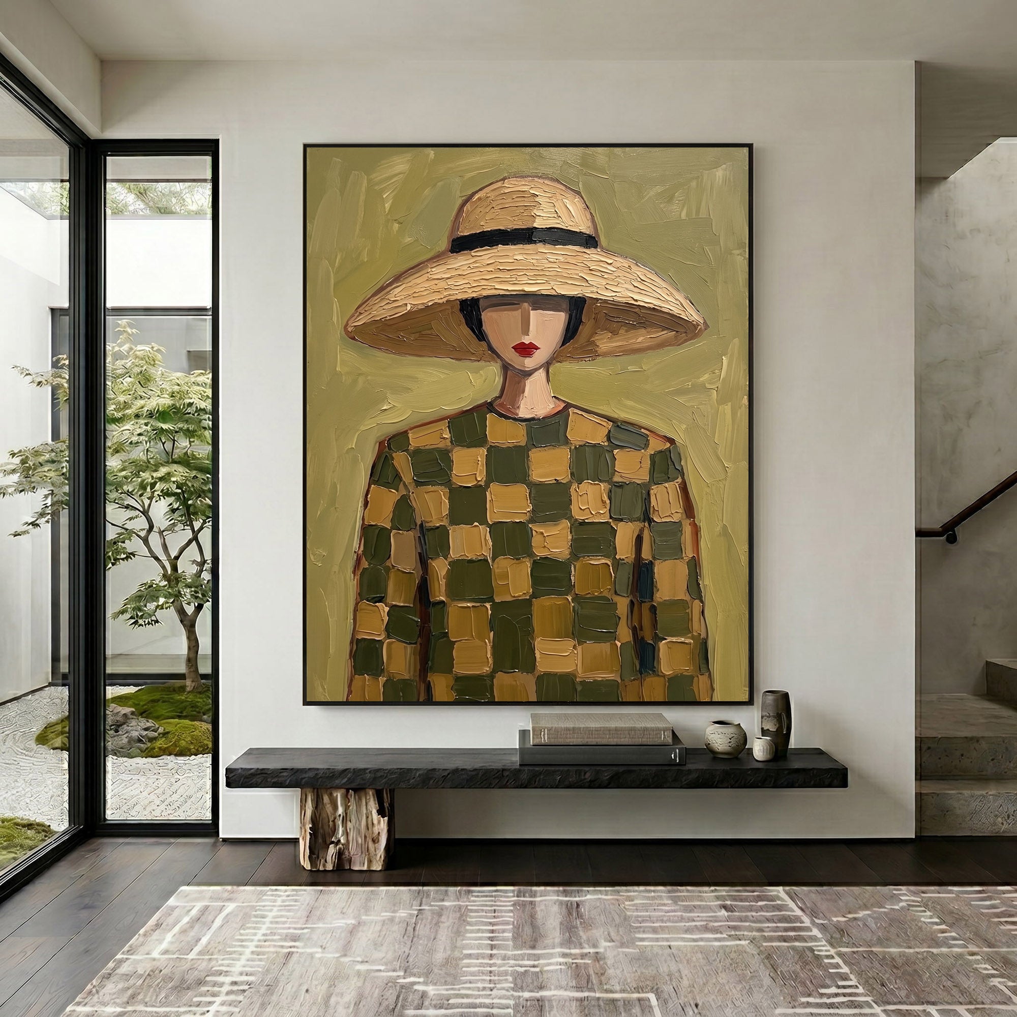 Large Modern Woman Portrait Wall Art Abstract Oil Painting Cowgirl Cowboy Vintage Americana Art Western Fashion Decor Contemporary Home 