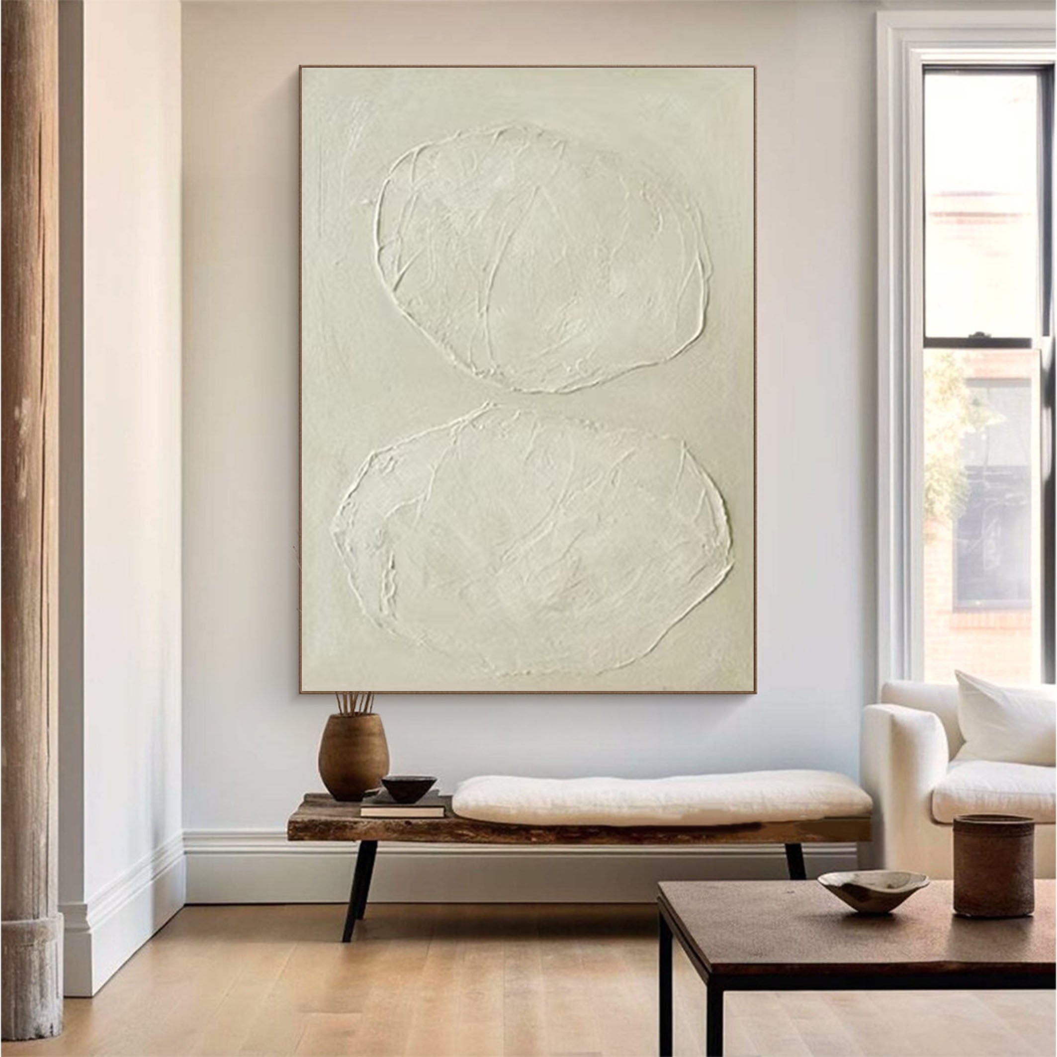 Handcrafted Neutral Abstract Painting Minimalist Decor #MMA 182