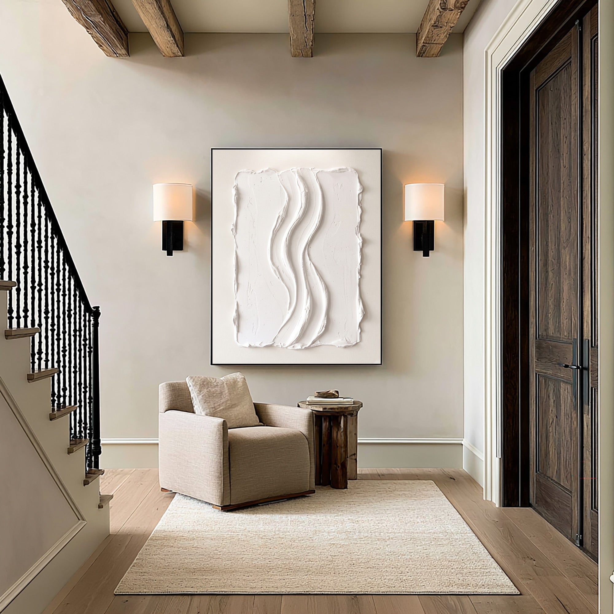 Large Abstract White Wall Art Textured Oil Painting Organic Sculpture Minimalist Neutral Modern Luxury Home Decor