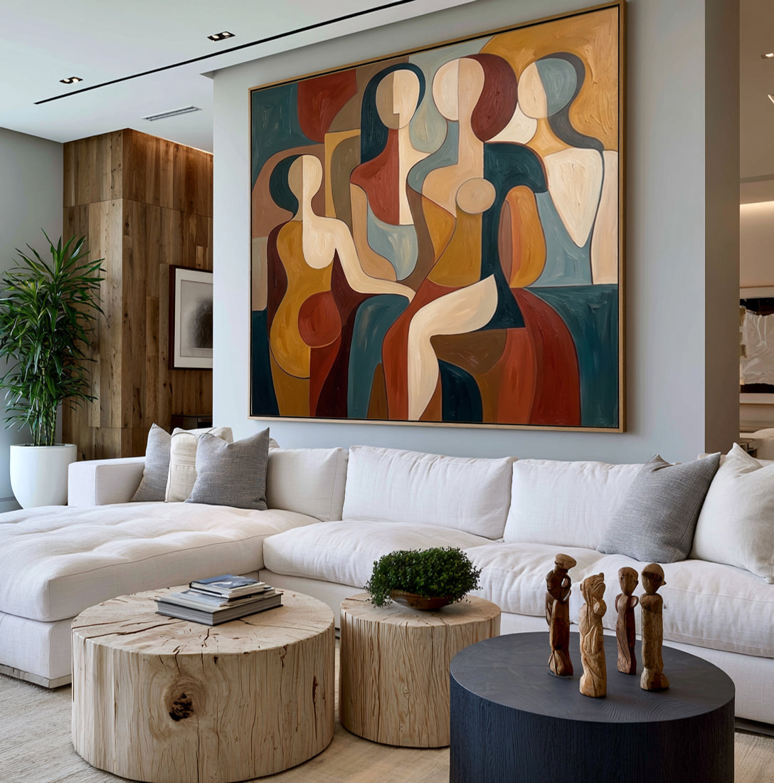 Large Elegant Abstract Figurative Statement Wall Art Modern Female Portrait Oil Painting Geometric Contemporary Artwork Luxury Home Decor