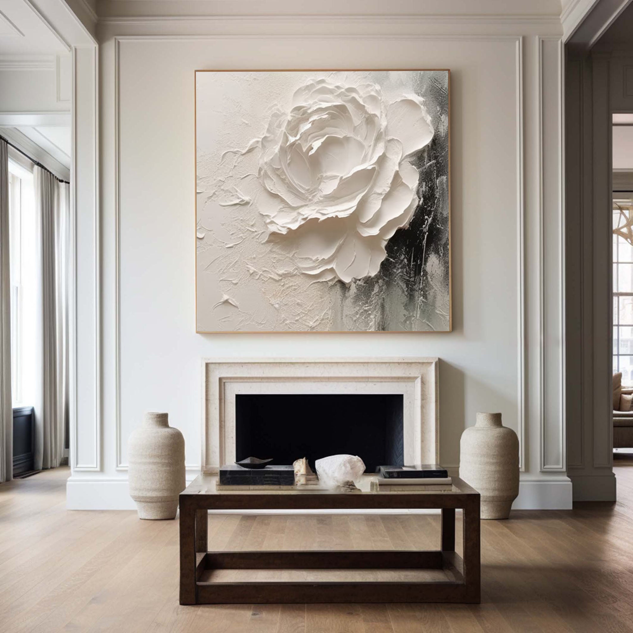 White Rose Painting Textured Floral Wall Art #FT 057