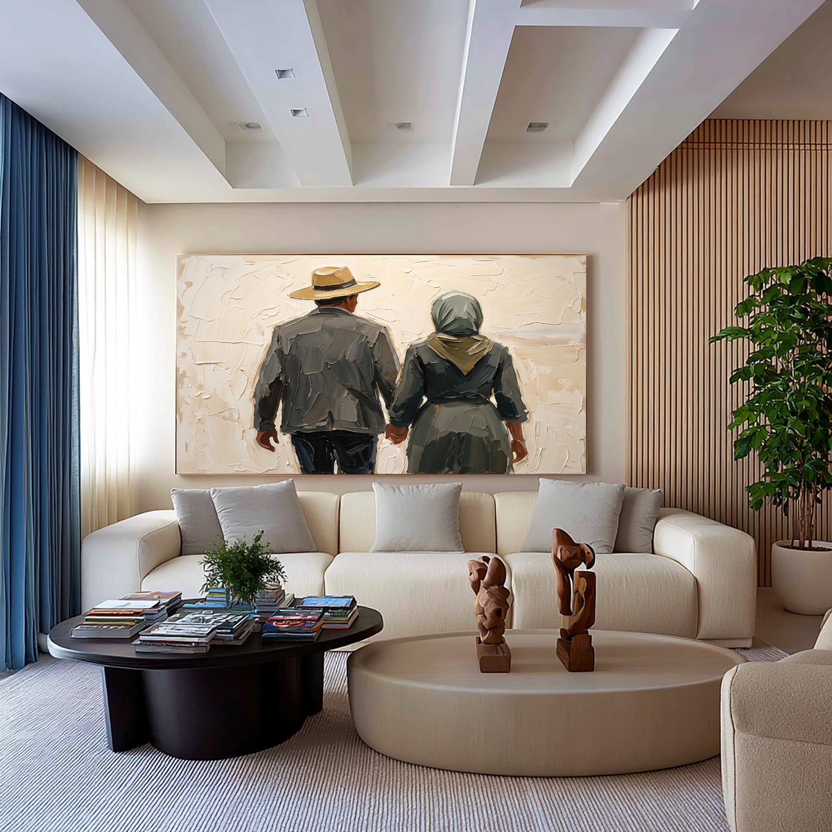 Large Modern Rustic Couple Portrait Wall Art Textured Oil Painting Country Inspired Figurative Artwork Contemporary Farmhouse Decor