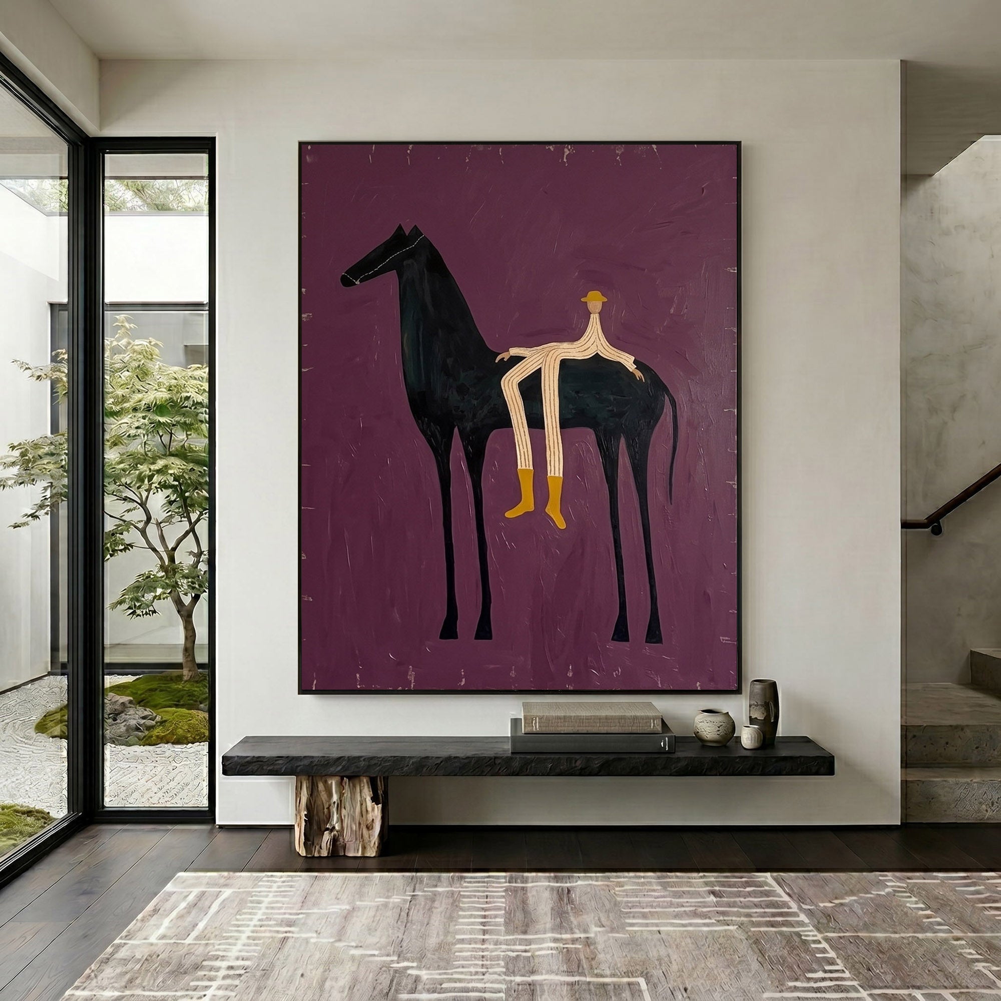 Large Cowboy Horse Wall Art Modern Western Minimalist Canvas Painting