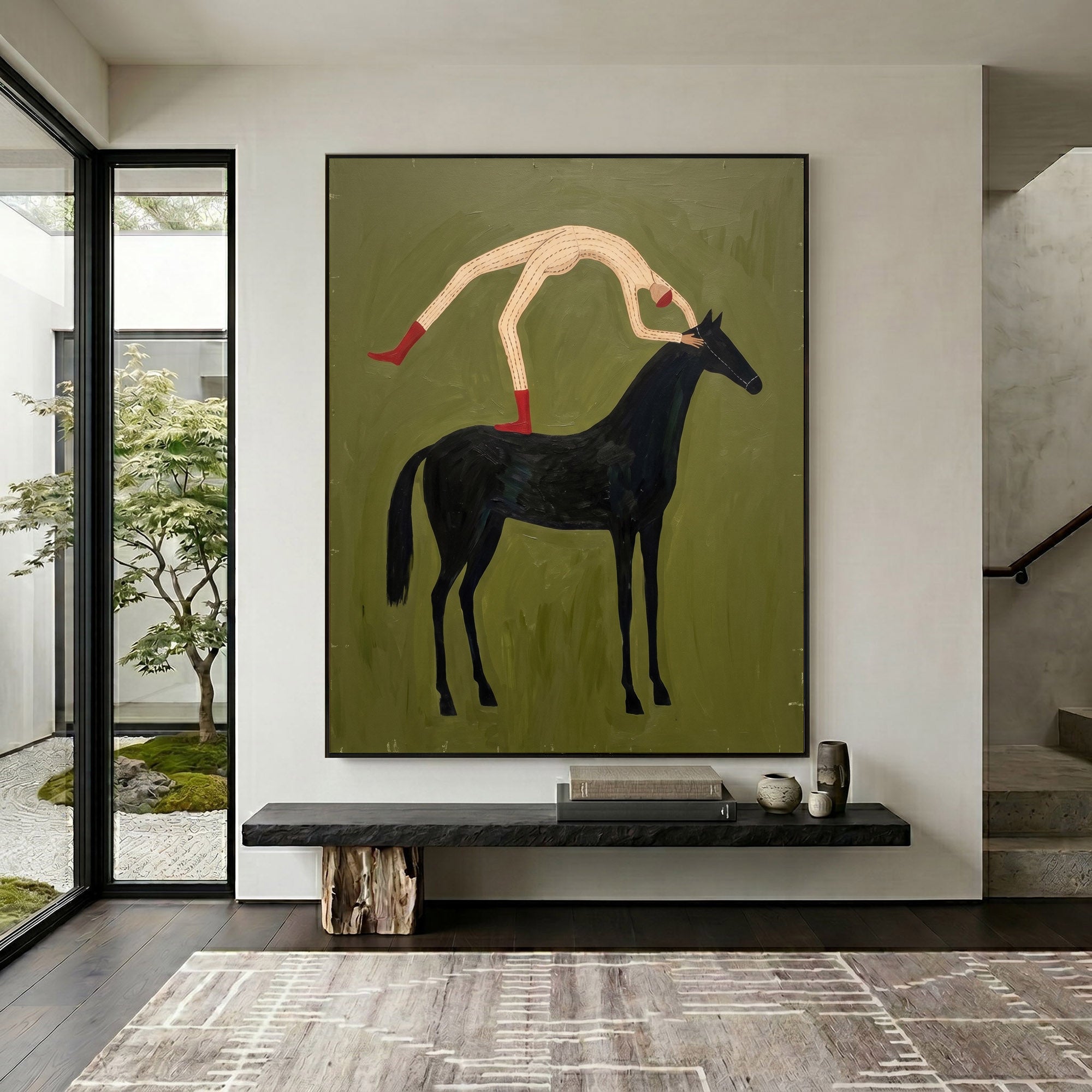 Large Cowboy Horse Wall Art Modern Western Minimalist Canvas Painting