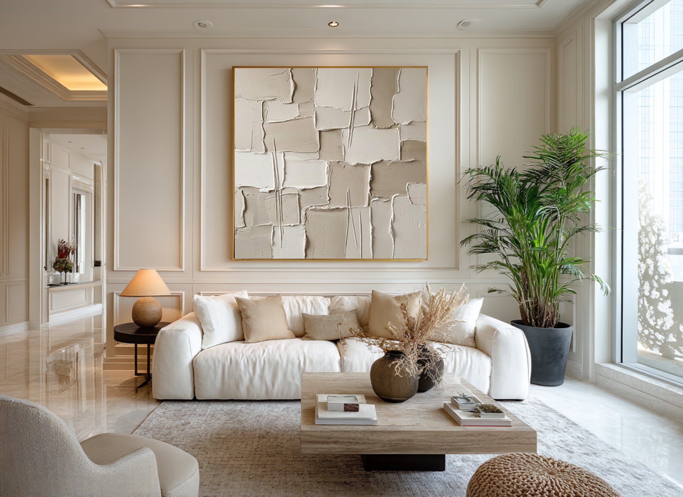 Large Plaster Mosaic Wall Art Neutral Textured Relief Painting