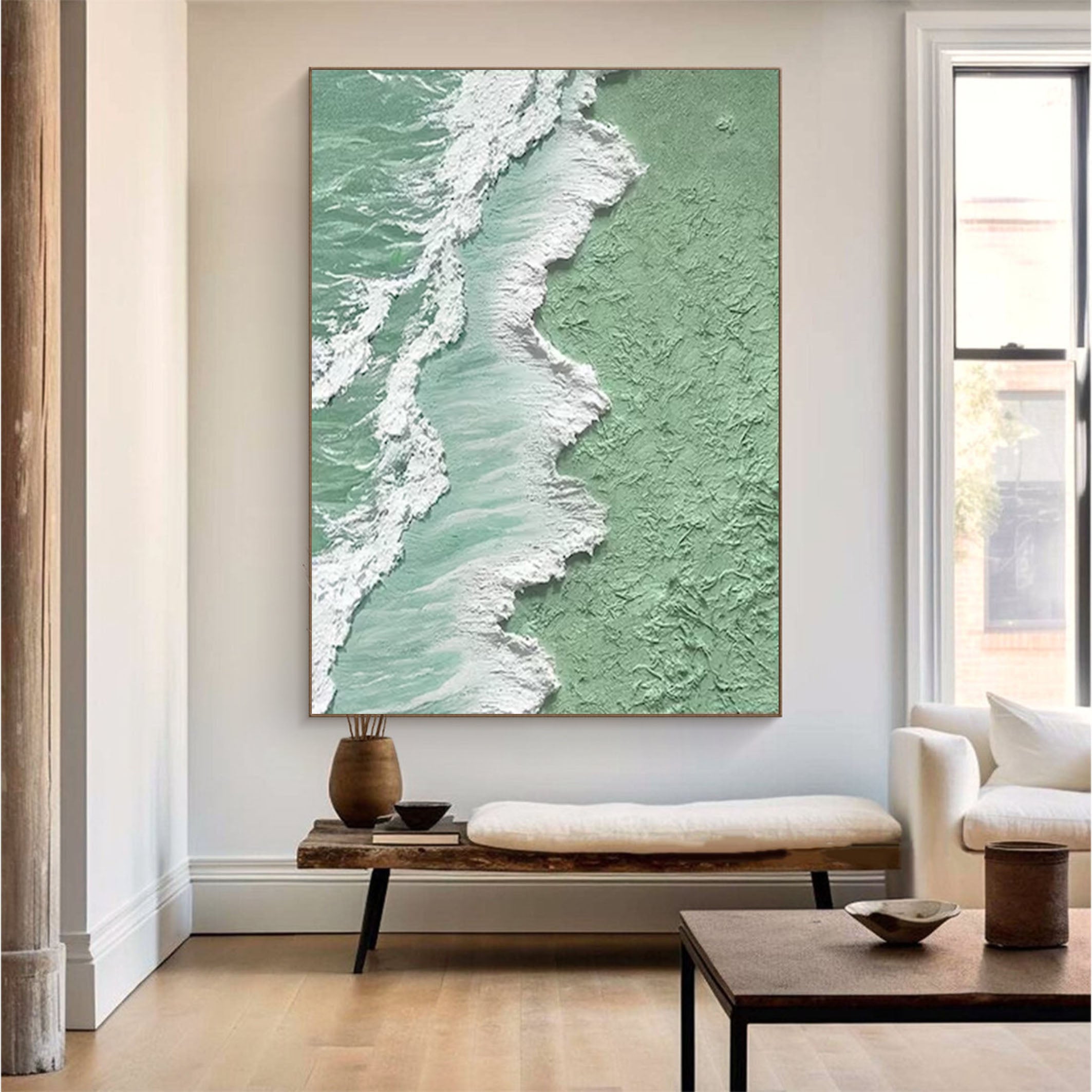 Textured Seafoam Green Art Modern Coastal Wall Decor #OS 068