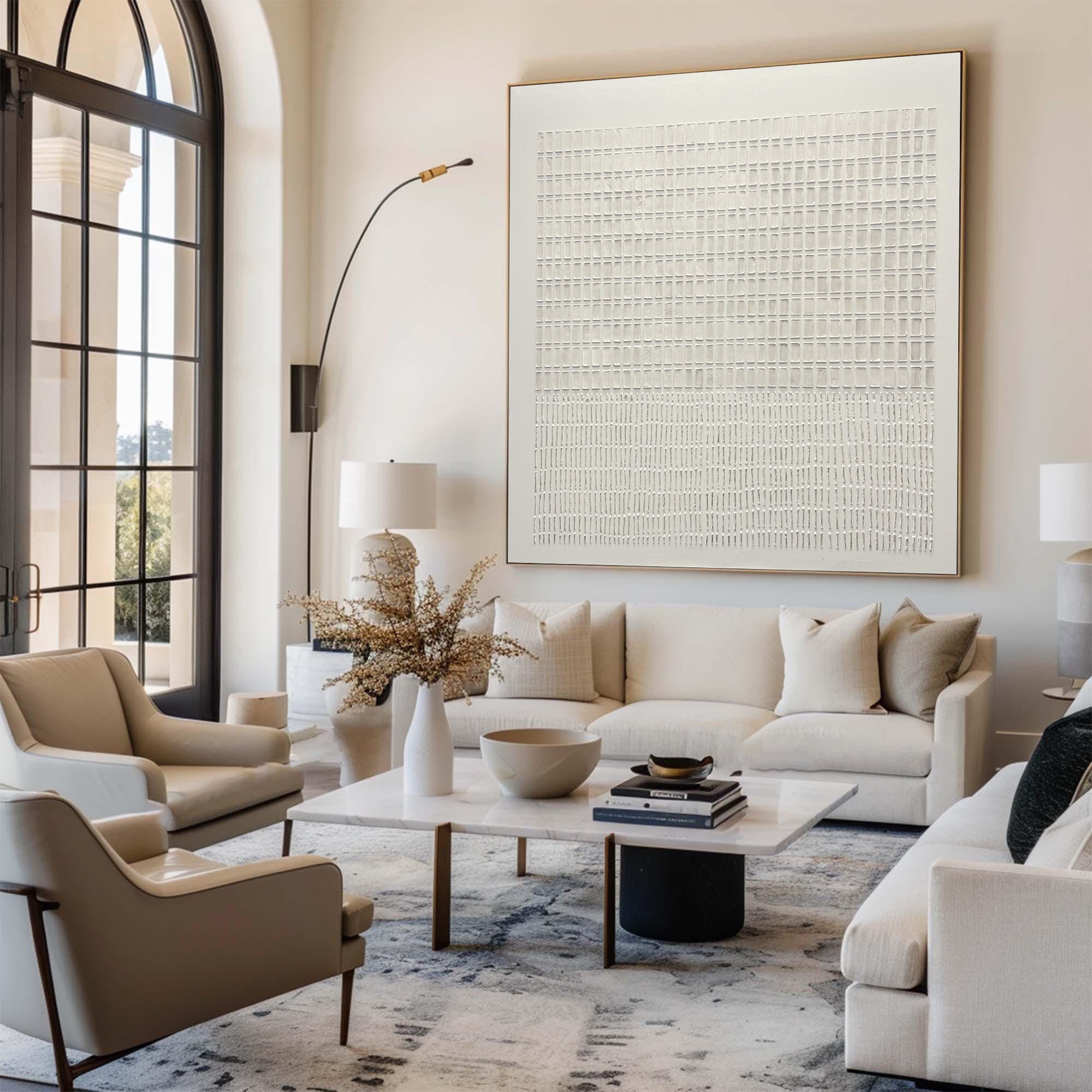 Minimalist Large White Grid Wall Art | KeiraArt #CZ 009