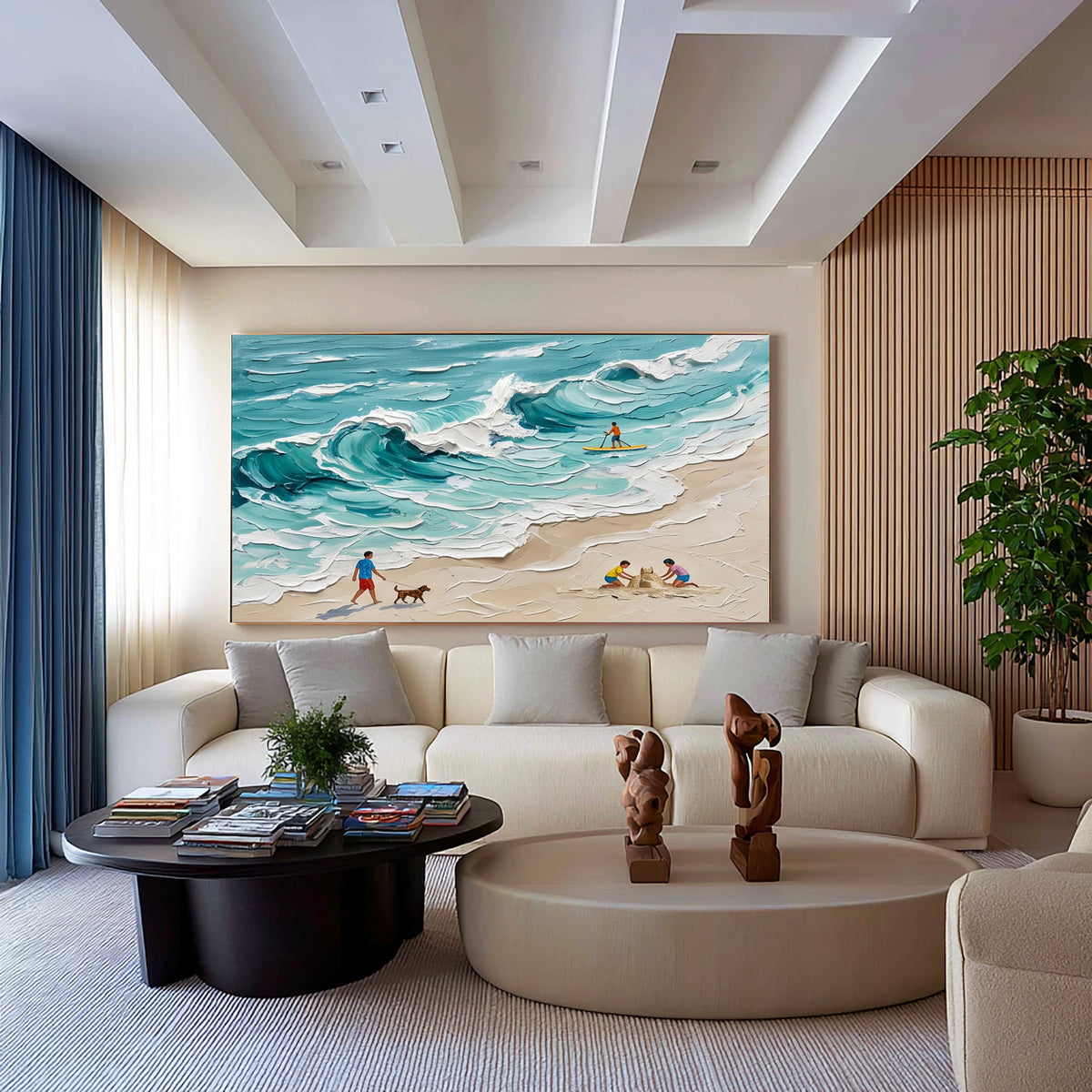 Large Textured Coastal Painting Beach House Ocean Wall Art
