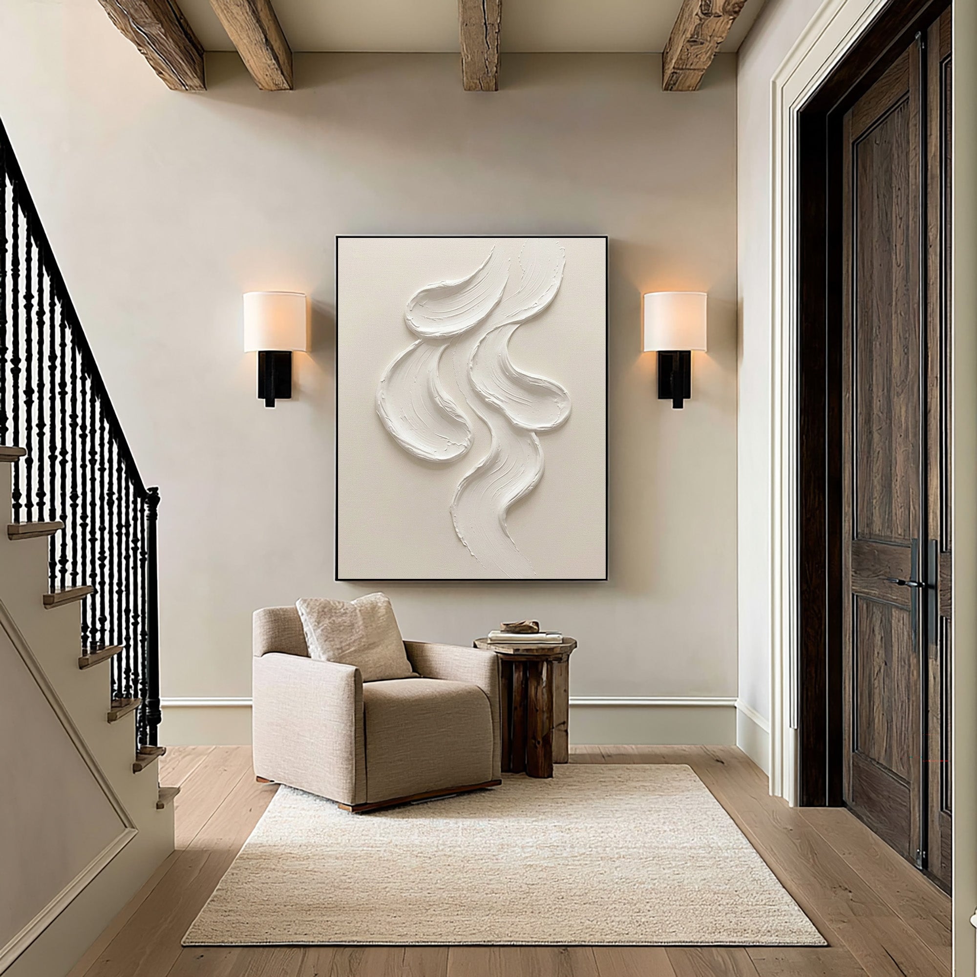 Large Textured White Wall Art Abstract Oil Painting Minimalist Sculptural Relief Artwork Neutral Modern Luxury Home Decor