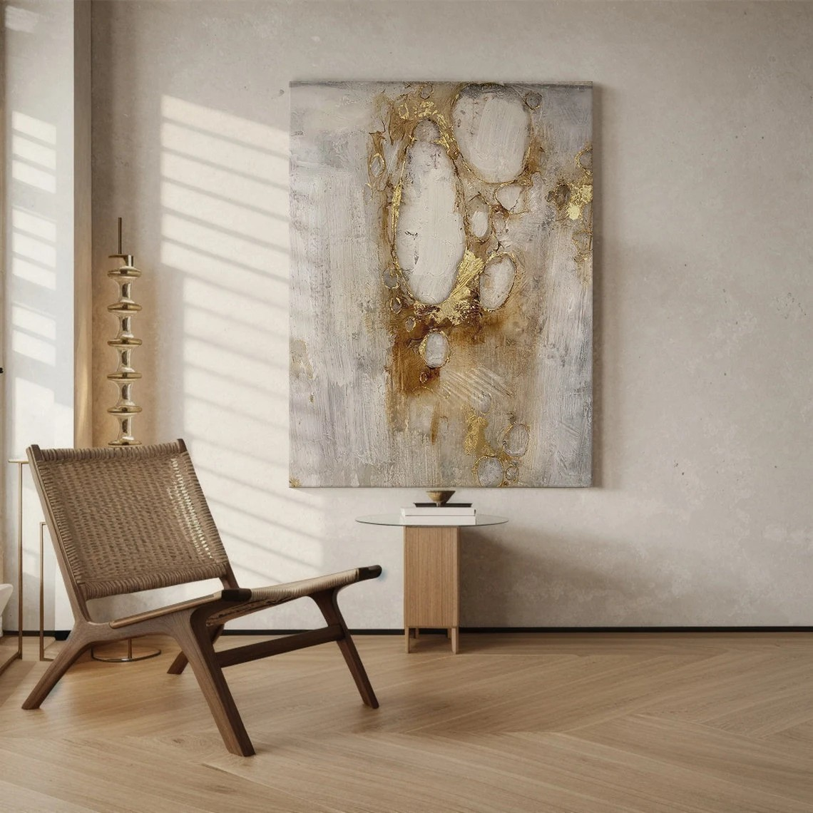 Neutral Textured Abstract Art with Gold Accents #AP 100