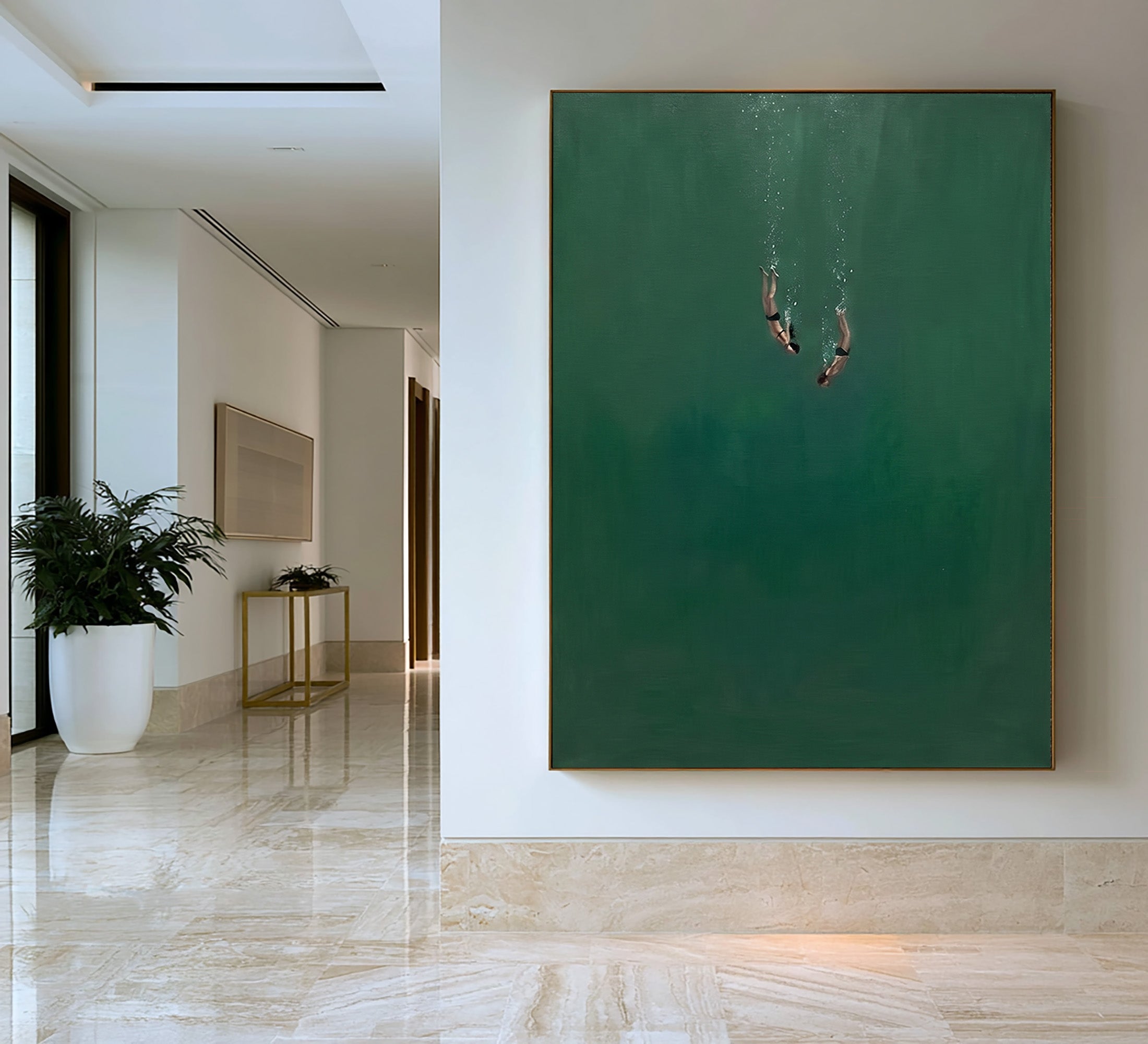 Large Contemporary Ocean Wall Art Minimalist Underwater Divers Oil Painting