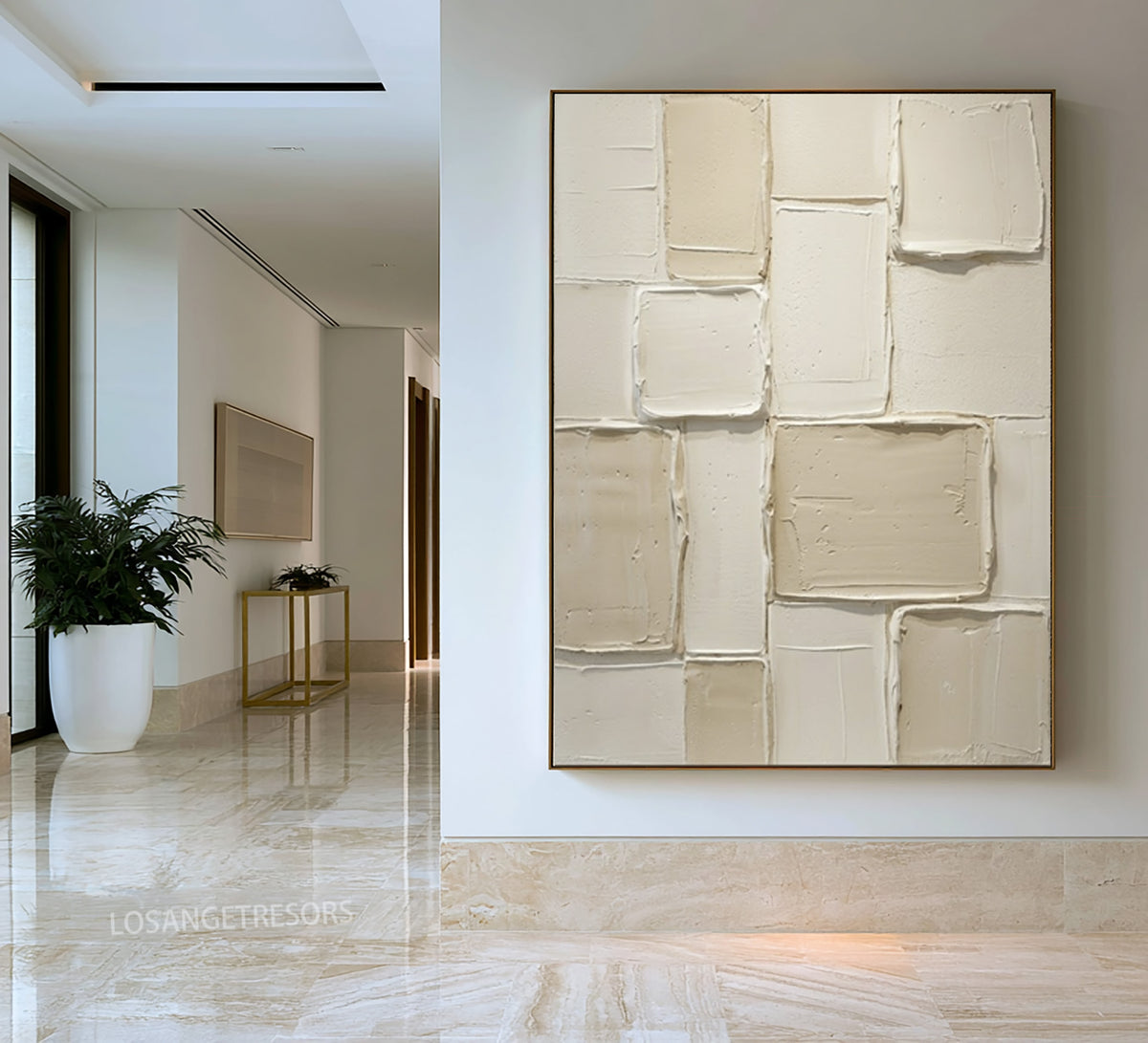 Large Architectural Minimalist Textured Wall Art Ivory Cream Abstract Oil Painting Contemporary Luxury Interior Decor