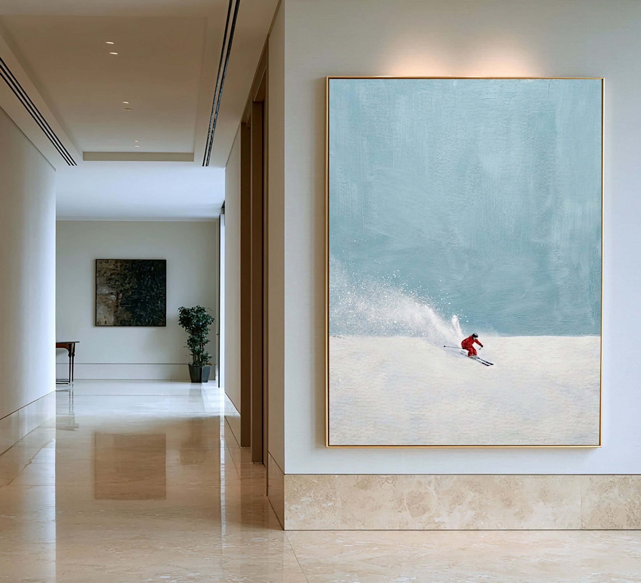 Large Modern Ski Wall Art Minimalist Snow Landscape Oil Painting