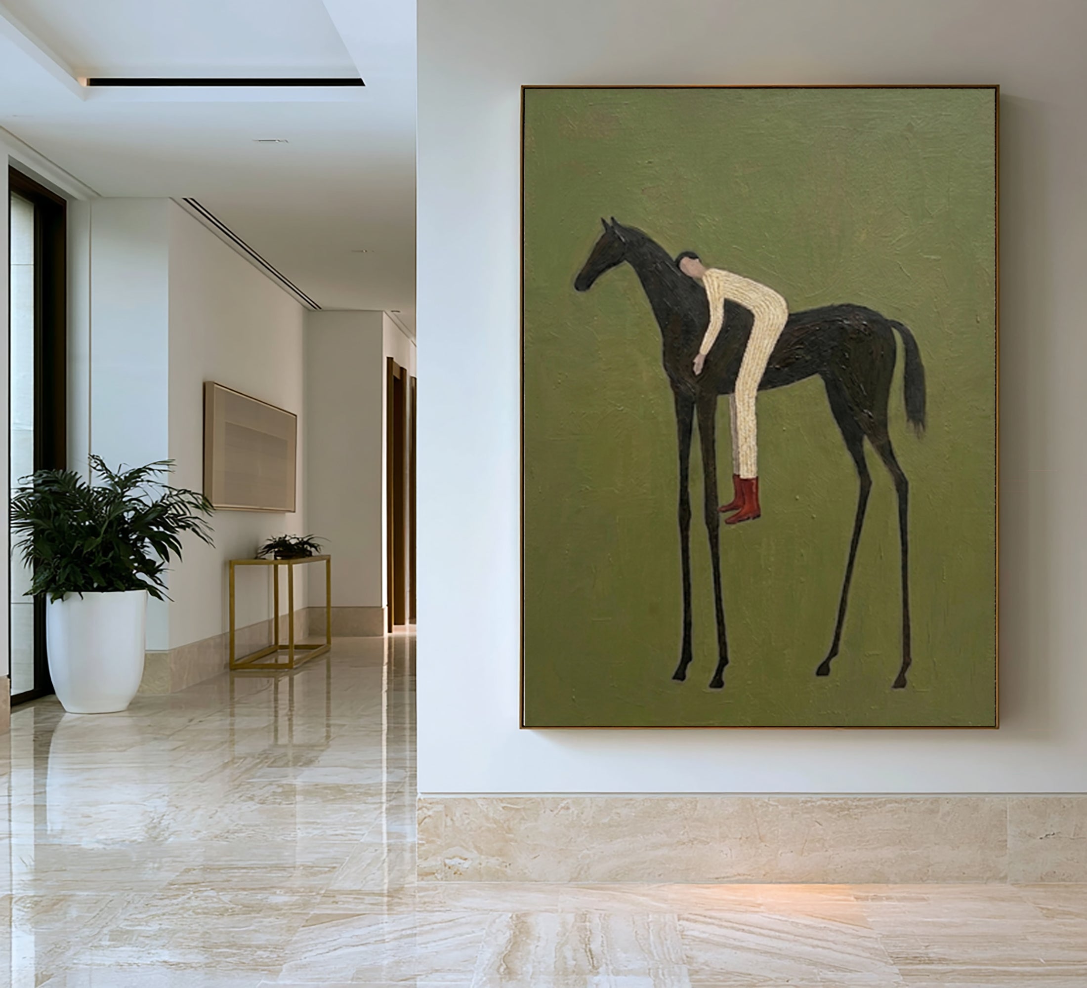Large Minimal Equestrian Wall Art Horse Rider Oil Painting Cowboy Cowgirl Inspired Vintage Americana Western Artwork Modern Interior Decor