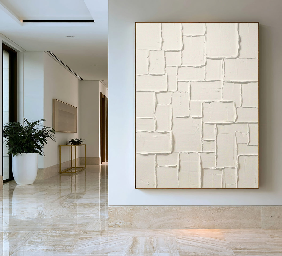 Large Architectural Block Relief Wall Art Ivory White Textured Abstract Painting Contemporary Interior Decor