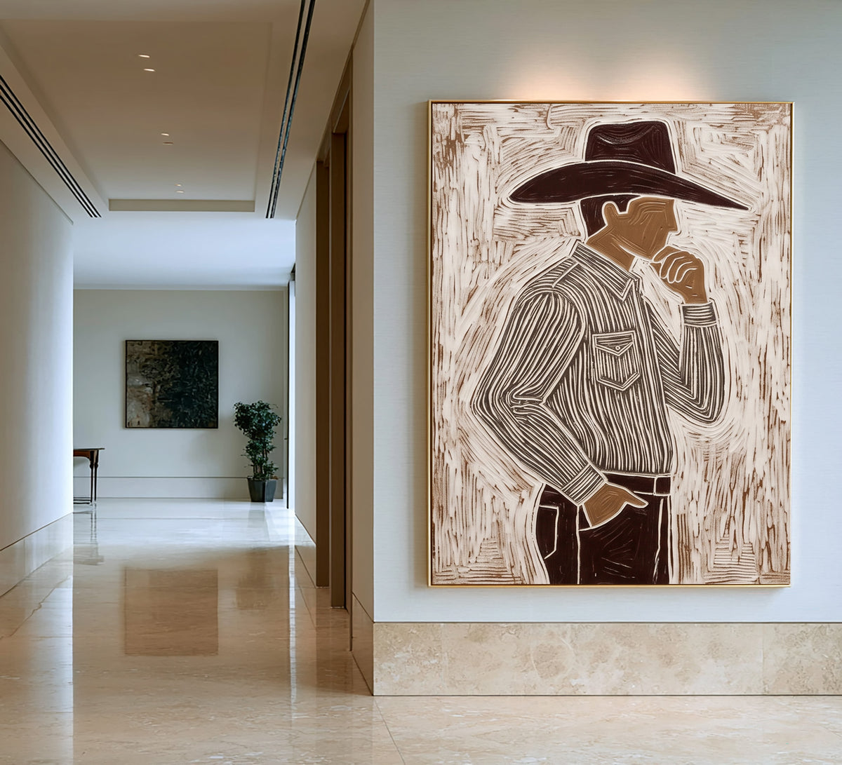 Hand Painted Cowboy Portrait Modern Western Wall Art